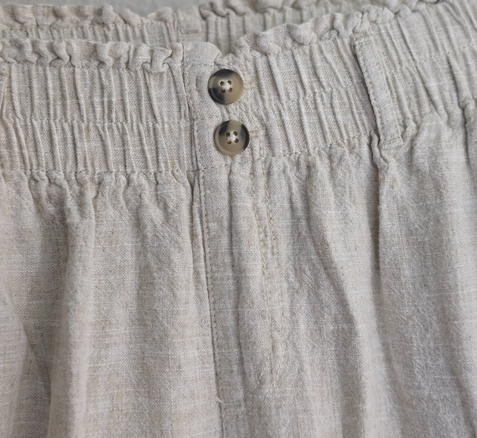 Women’s Linen Blend Pull-On Pants Off White Elastic Waist Wide Leg 28-30 x 30