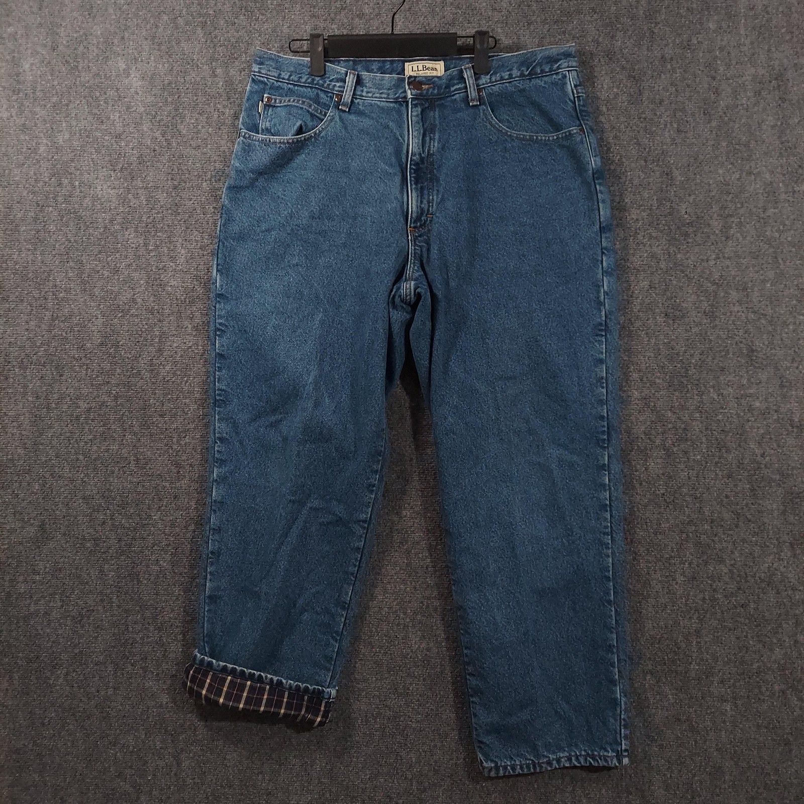 L.L.Bean Flannel Lined Jeans Mens 38×30 Blue Relaxed Fit Denim Workwear Pants