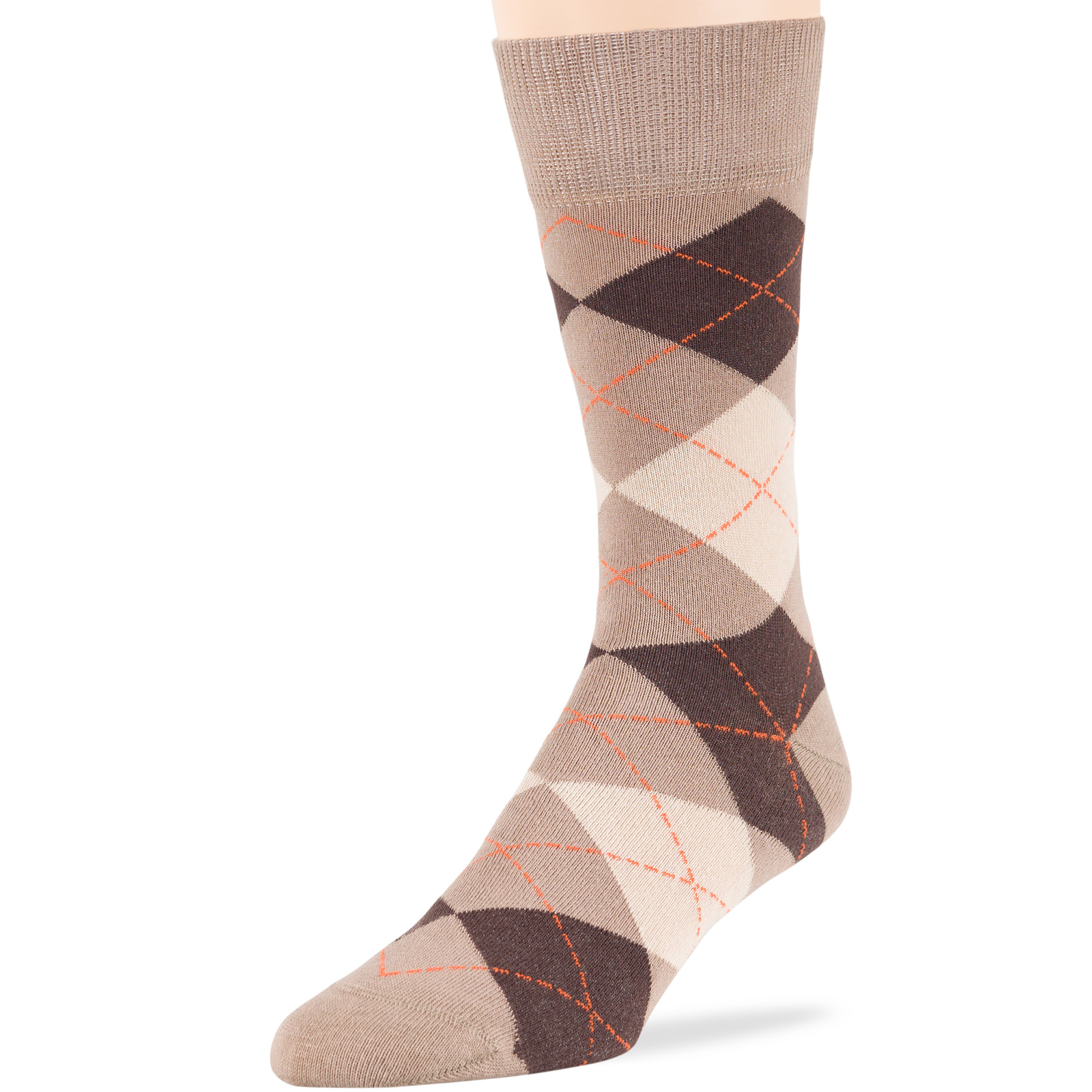 Men Cotton Dress Socks 6 Pack Large Argyle Polka Dot Stripes Beige Tan Brown