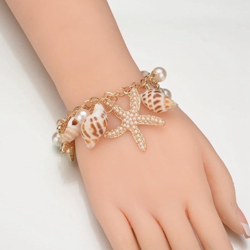 Caiyao Bohemia Sea Shell Starfish Conch Charm Bracelets Medium, StyleA