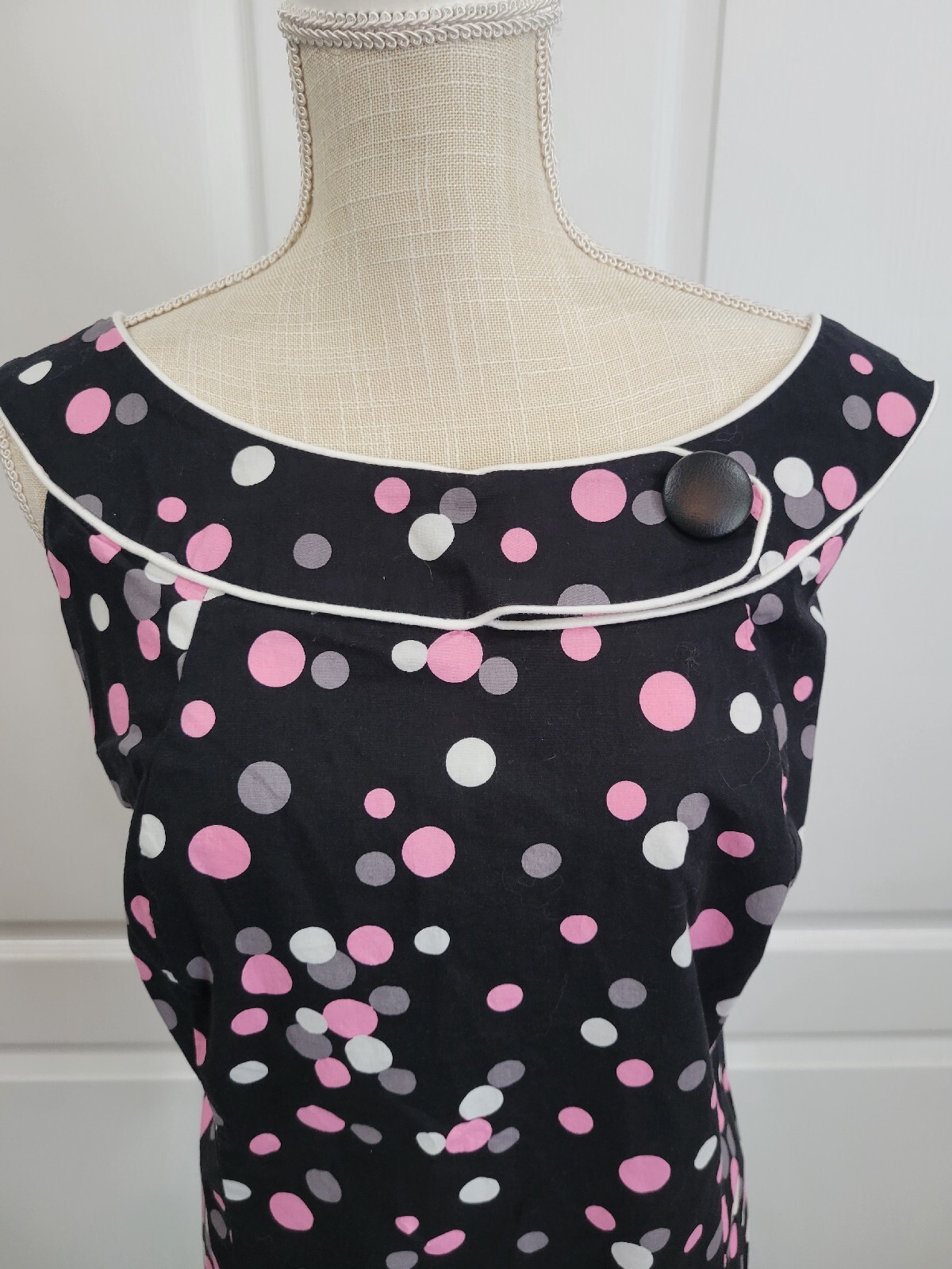Black Pink Polka Dot Blouse Womens 18W Sleeveless Side Zip Plus Size