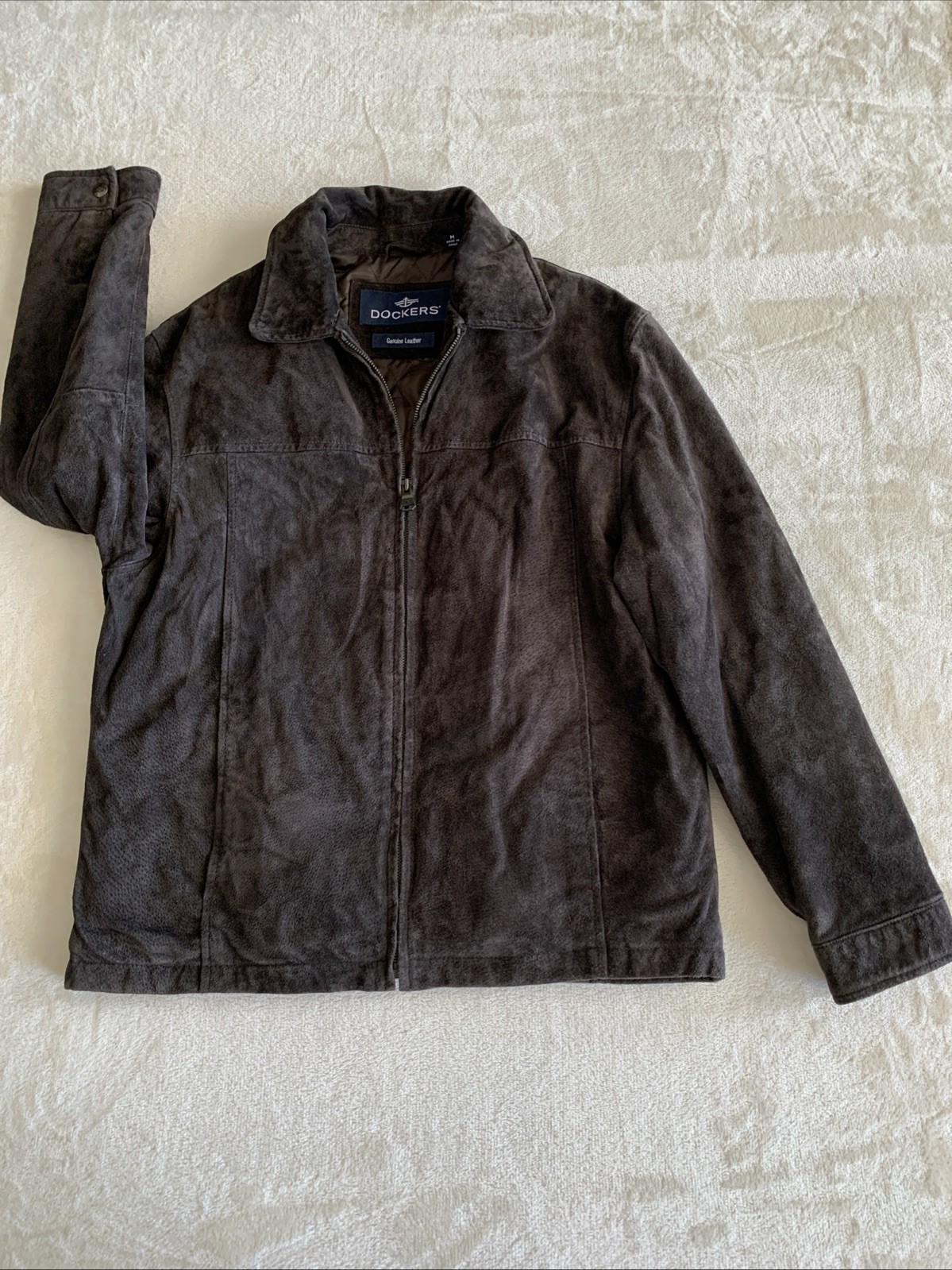 Dockers Premium Mens Suede Leather Coat – Dark Brown – Size Medium Preowned