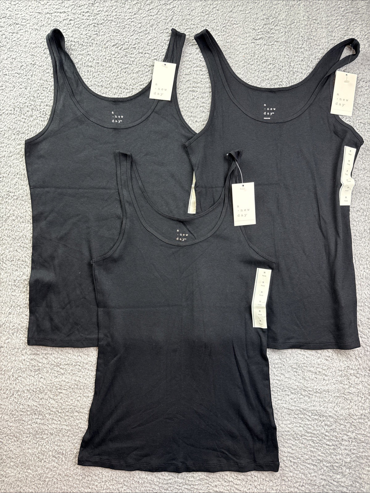 3x A New Day Womens Medium Black Slim Fit Scoopneck Layered Tank Top