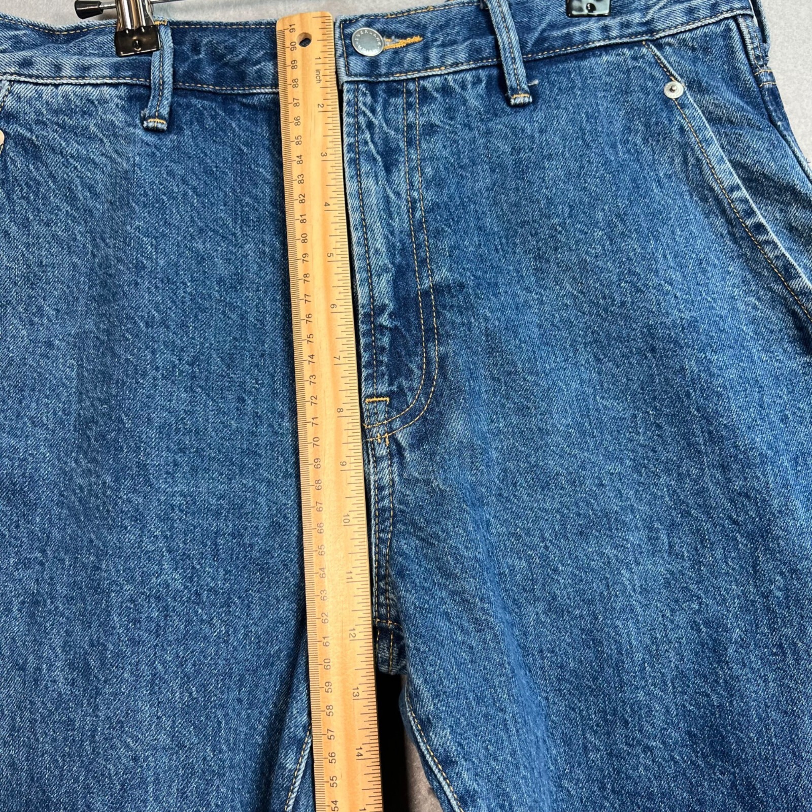Everlane Buckle Back Womens 32 x 27 High-Waisted Straight Leg Blue Denim Jeans