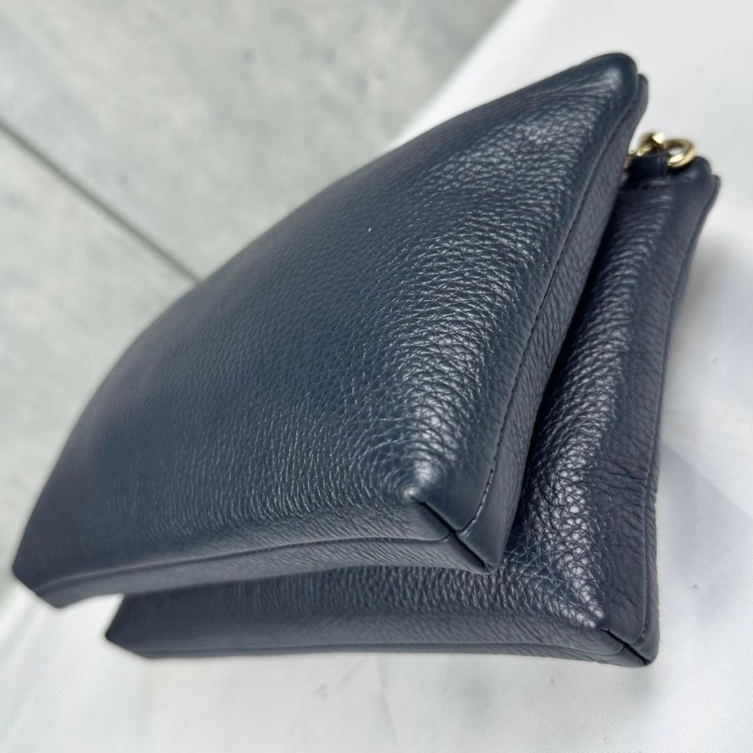 COACH Leather Shoulder Bag Layla Zipper Logo Embossed Navy