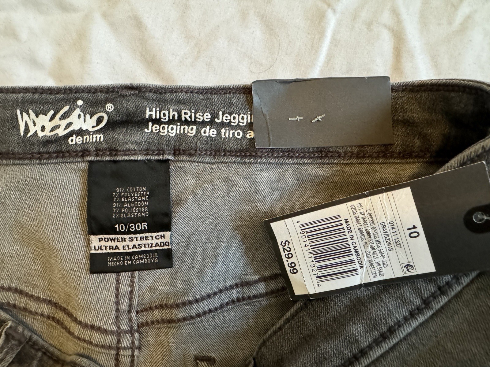 Vintage Mossimo Denim High Rise Gray Power Stretch Jegging Jeans Raw Hem