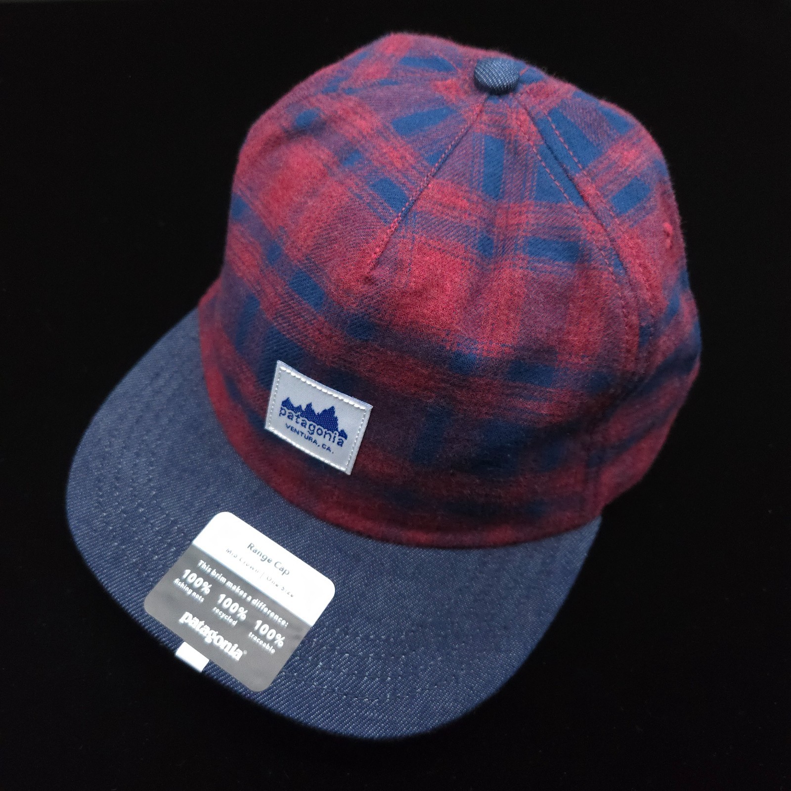 PATAGONIA RANGE FLANNEL HAT -NAVY BLUE BURGUNDY SOFT- CAP UNISEX ADJUSTABLE -NEW