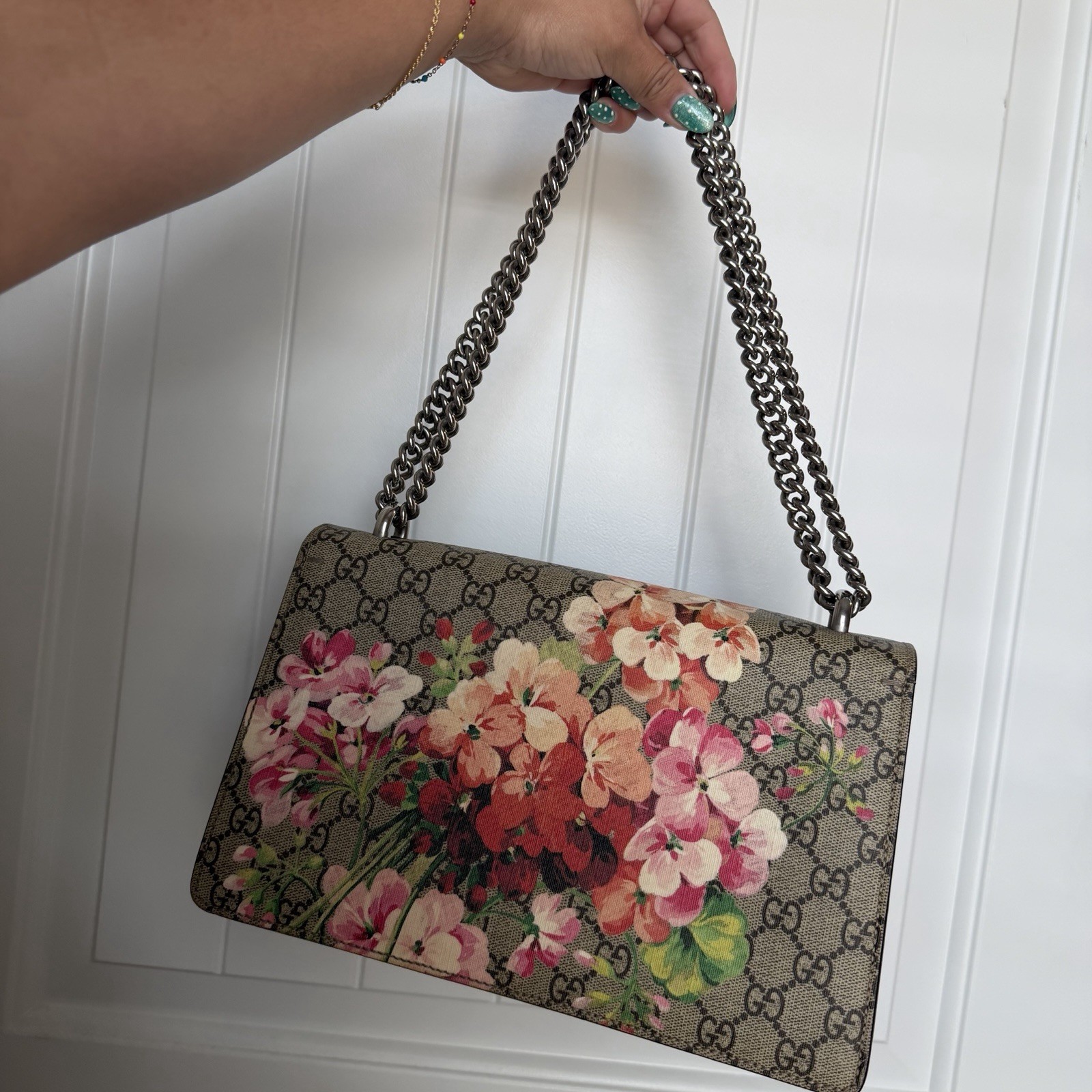 Gucci Dionysus Small GG Monogram Floral Chain Shoulder Bag Push Lock