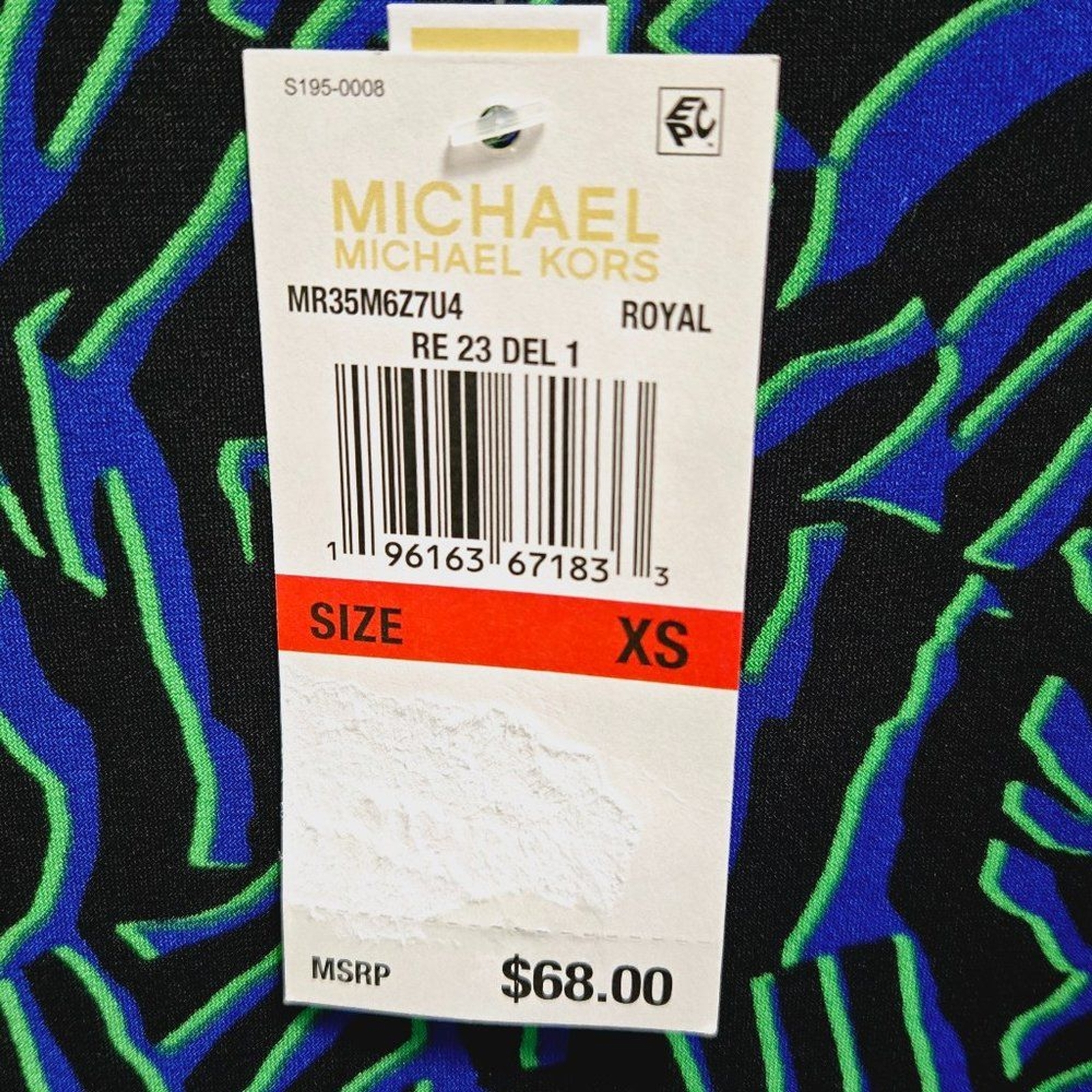 NWT MICHAEL KORS WOMENS PRINTED PETAL-SLEEVE TUNIC/TOP ROYAL MR35M6Z7U4 XS