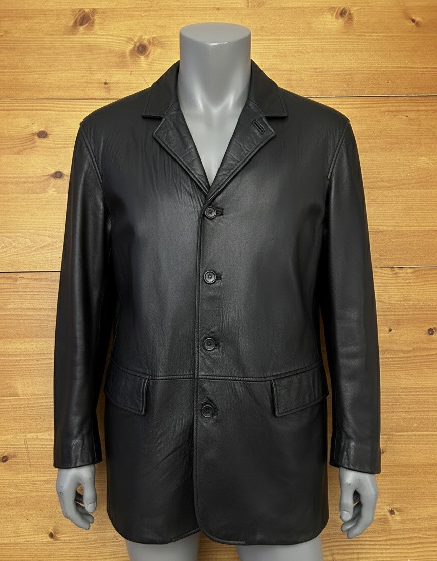 Hugo Boss Lamb Leather 26/2 Italian Nappa Black Jacket Mens 48 Medium Vintage