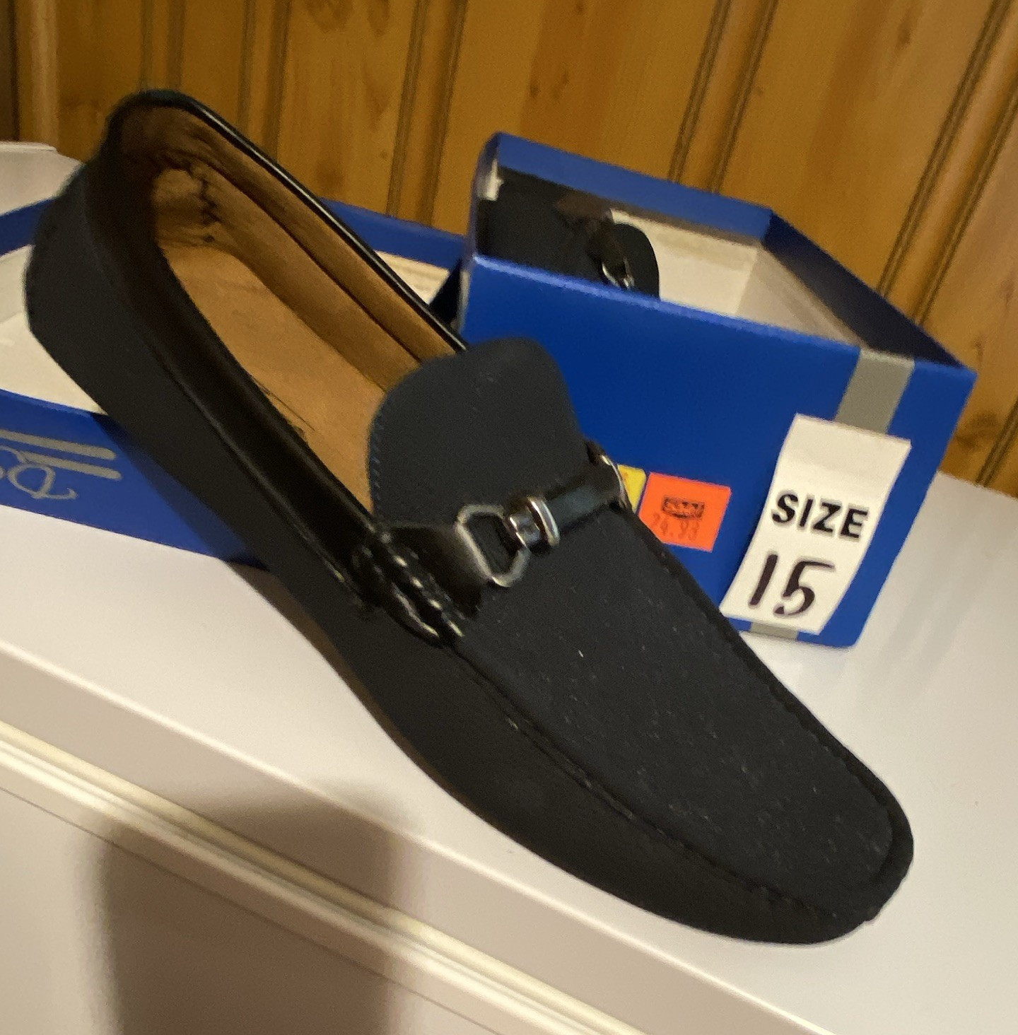 David Stone Mateo Men’s Navy Cotton Slip-On Loafers Buckle 15 M 046595