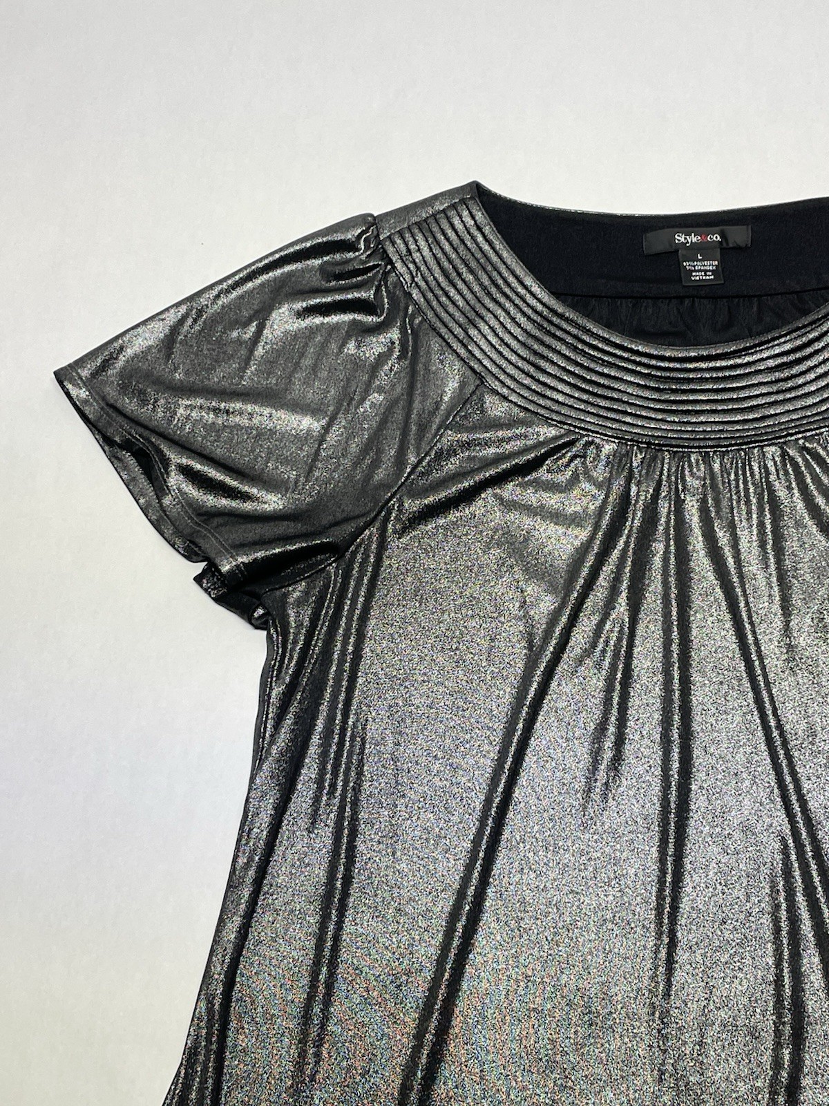 Silver Metallic Liquid Knit Flutter Sleeve Top Size L Y2K Cyber Fairy Whimsigoth