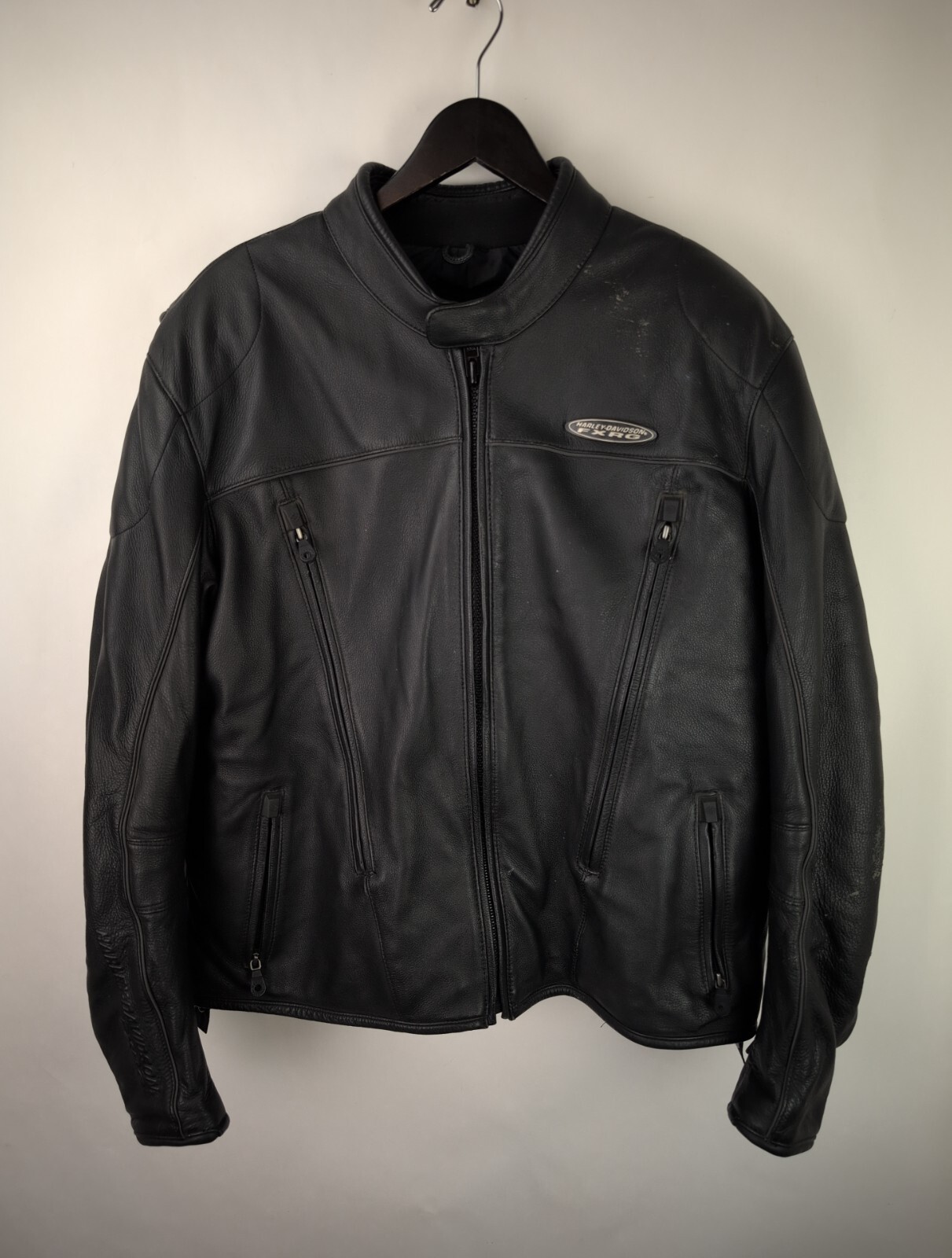 HARLEY DAVIDSON FXRG Men’s Sz XL Black Leather Motorcycle Riding Jacket w/ Armor