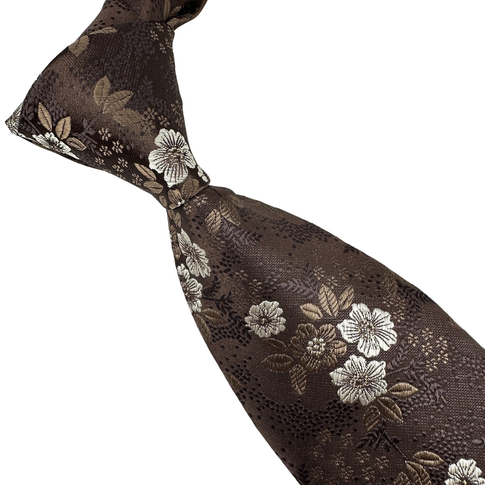 New Classic Floral Brown White Jacquard Woven Silk Men’s Tie Necktie 3.15’8cm