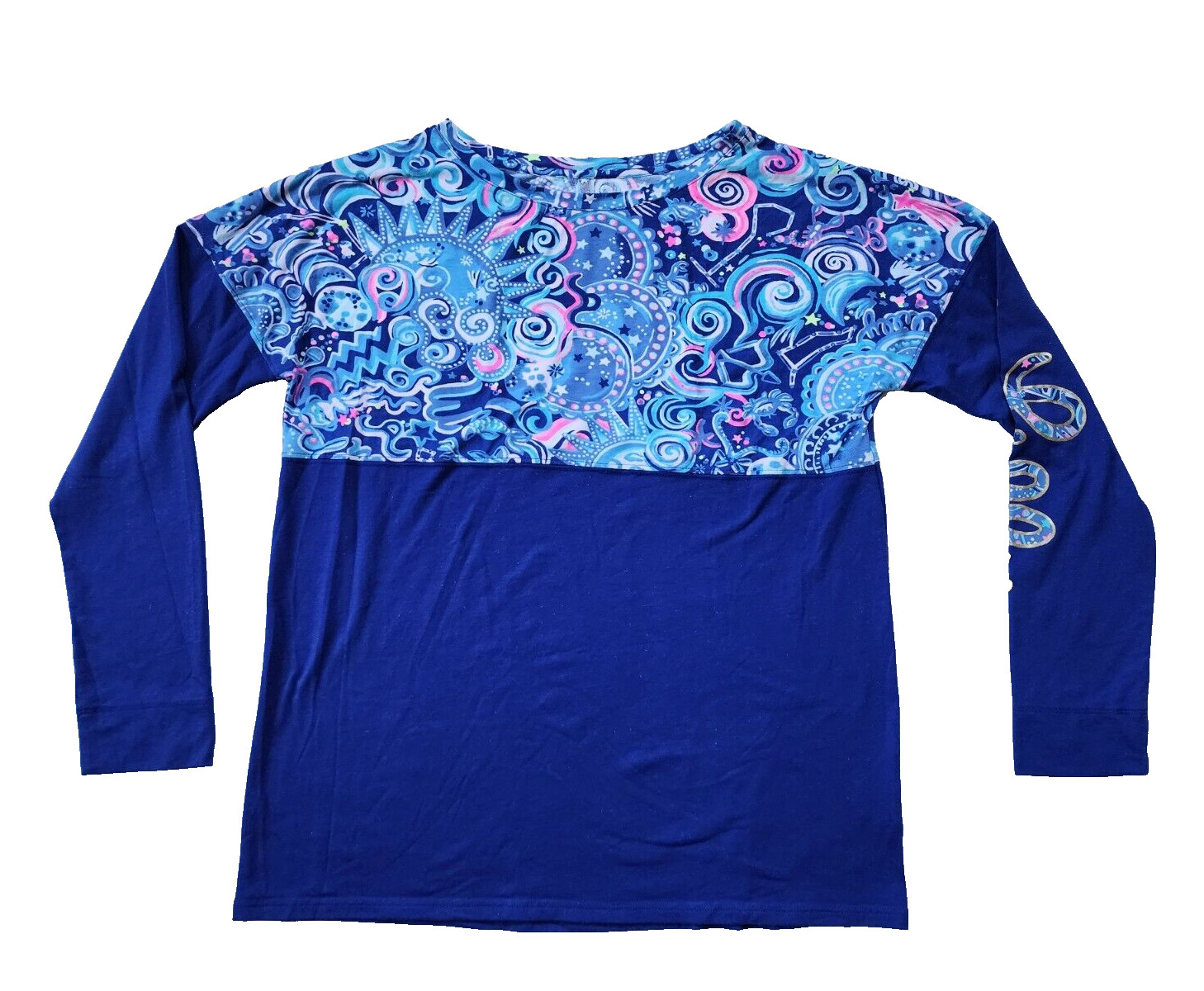 Lilly Pulitzer Cosmic Kismet Finn Shirt Size Small Blue Zodiac Astrology