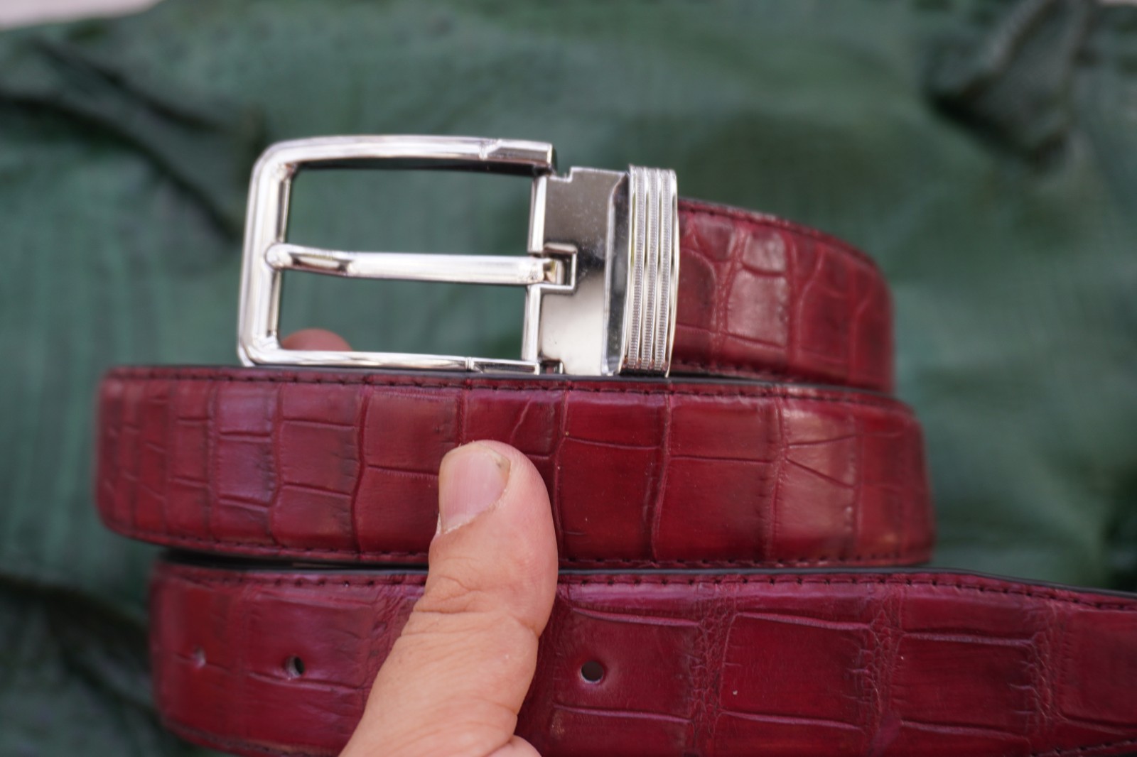 W 1.3 inch- Burgundy Genuine CROCODILE Belly LEATHER Skin Men’s Belt #F28