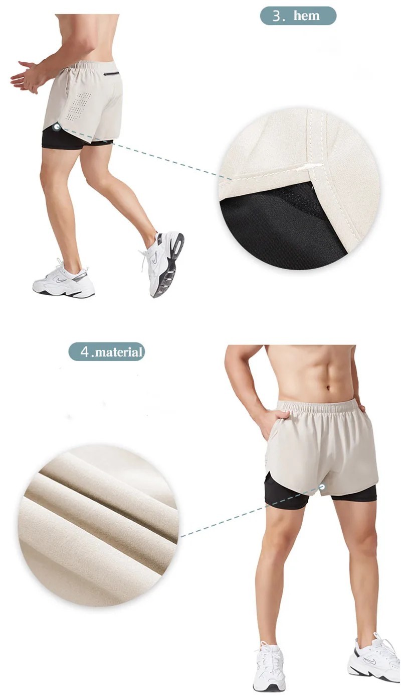 Men’s Fast Dry Running Shorts Double Layer Comfort Zip Pockets Gym Fitness Gift