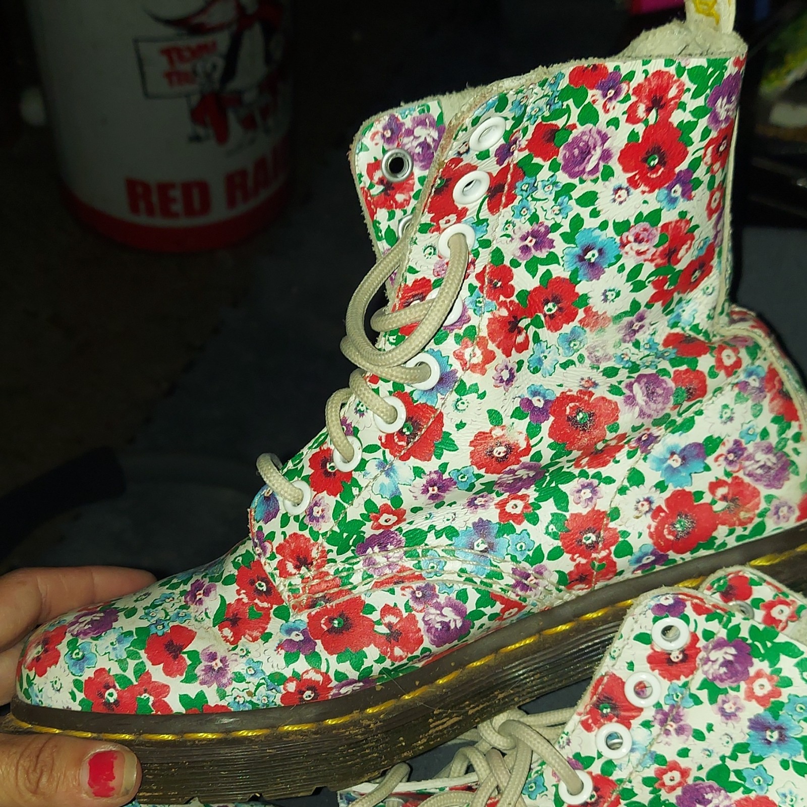 Dr. Martens Pascal Floral Leather Combat Ankle Boots Round Toe Lace Up US 6