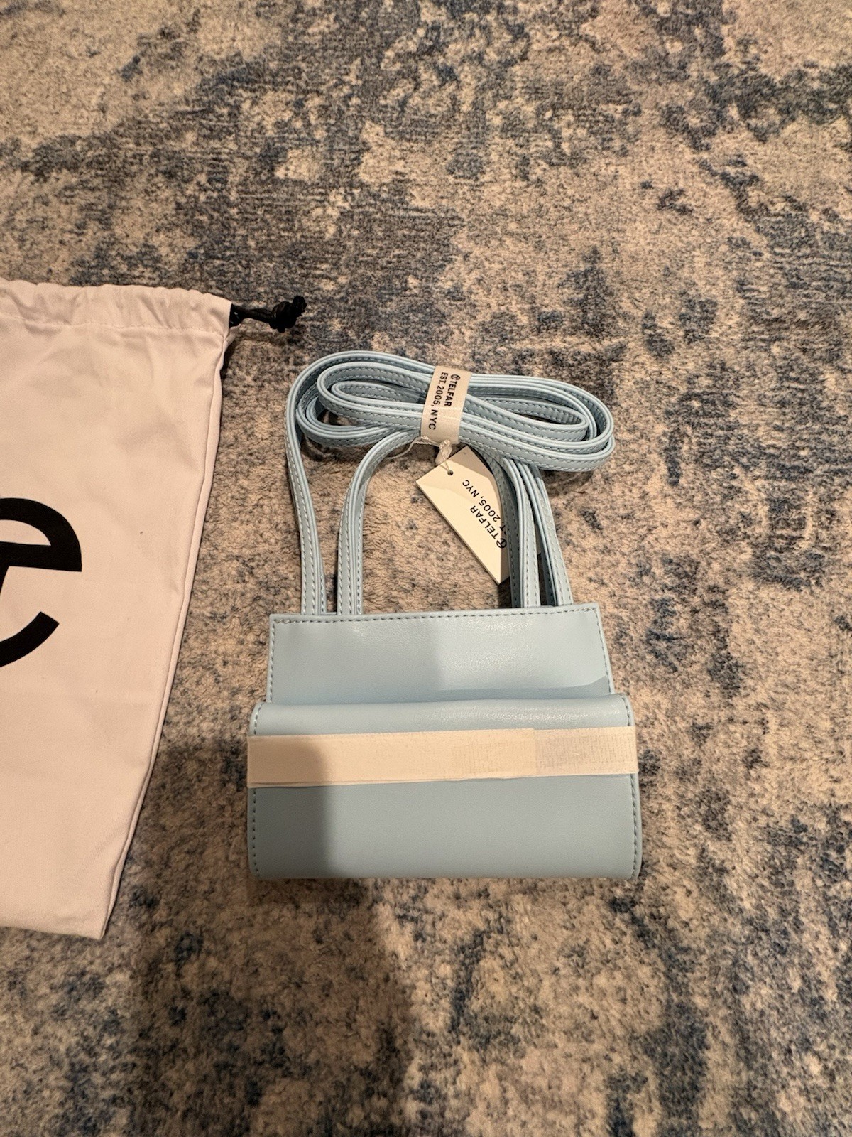 Telfar Small Blue Shopping Bag Tote Crossbody Strap Lined Snap w/ Dust Bag