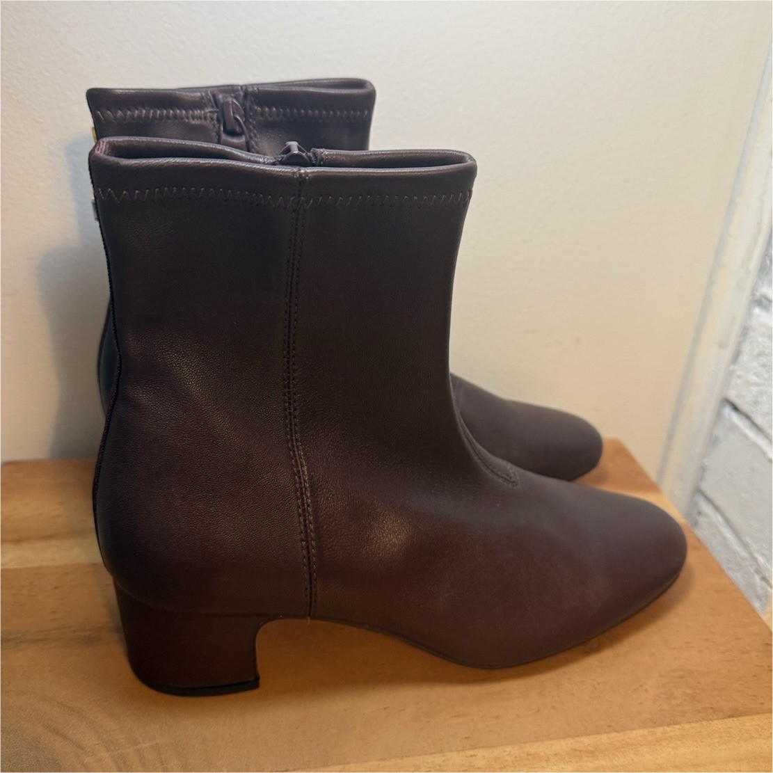 Birdies Starling Bootie Burgundy Stretch Leather Ankle Boots Square Toe Zip 8