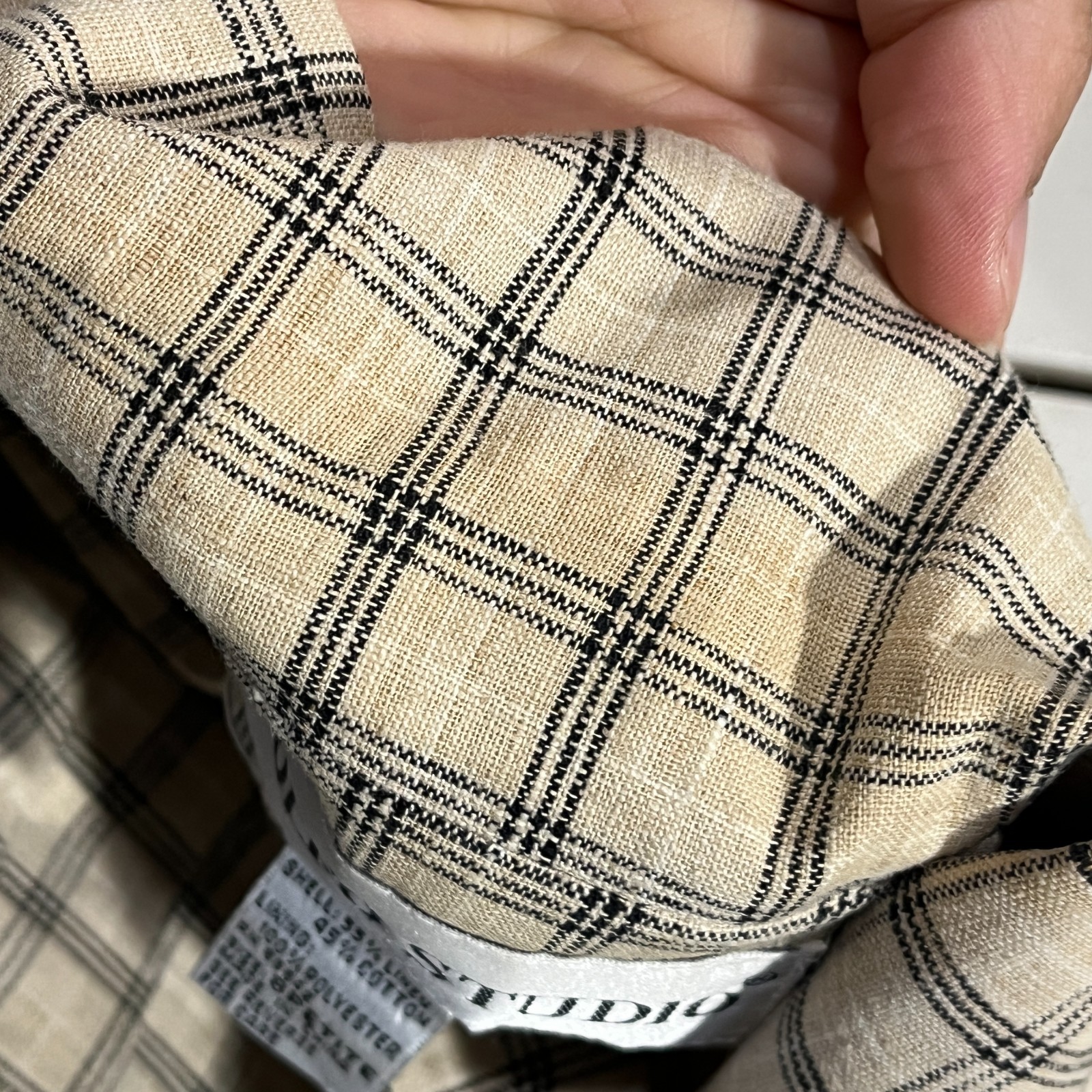 Adolfo Studio Women’s Linen Blend Blazer 8 Petite Plaid Office Preppy Career 90s