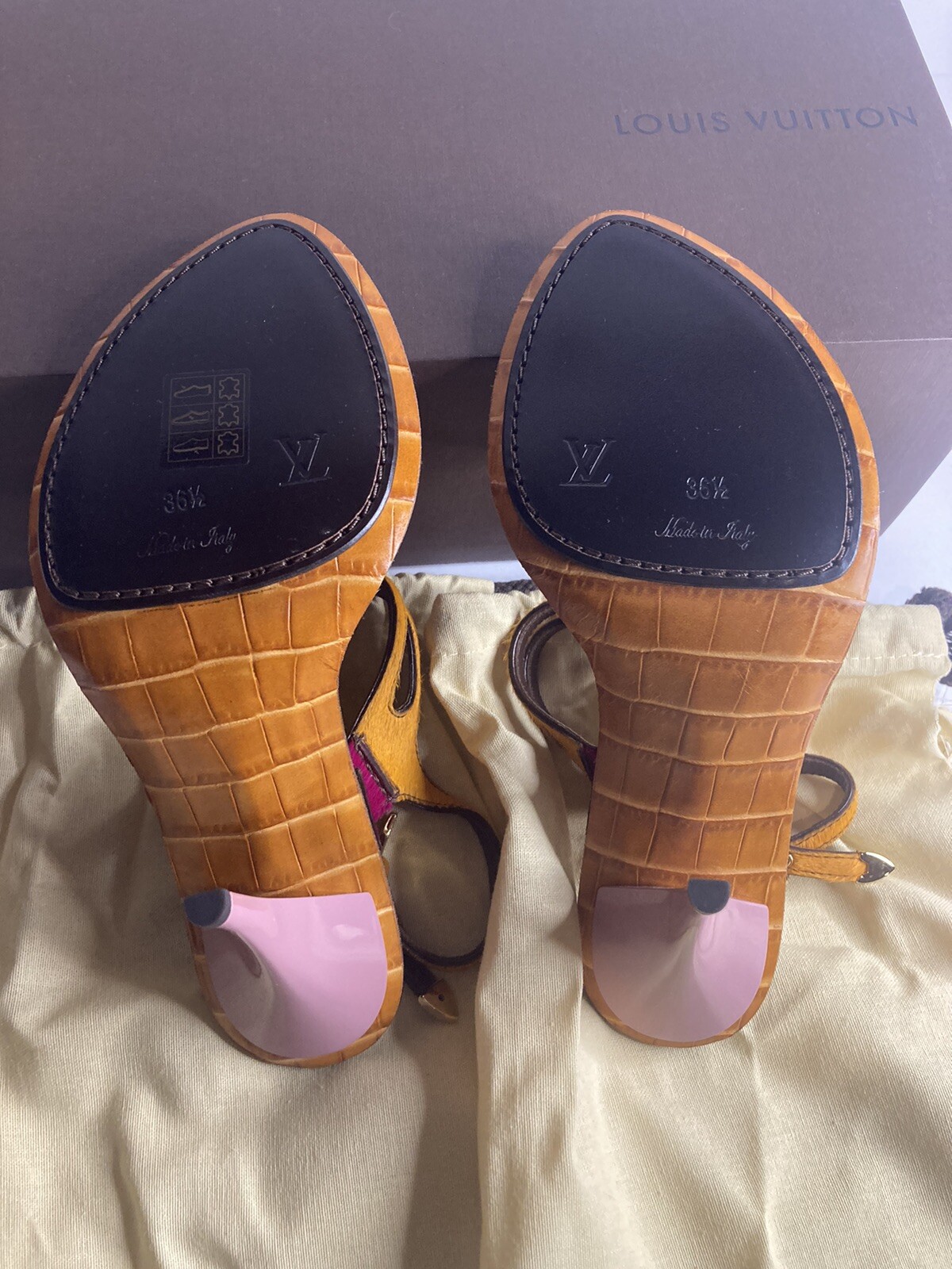 New LOUIS VUITTON crocodile leathe & pony hide Heel Size 36.5