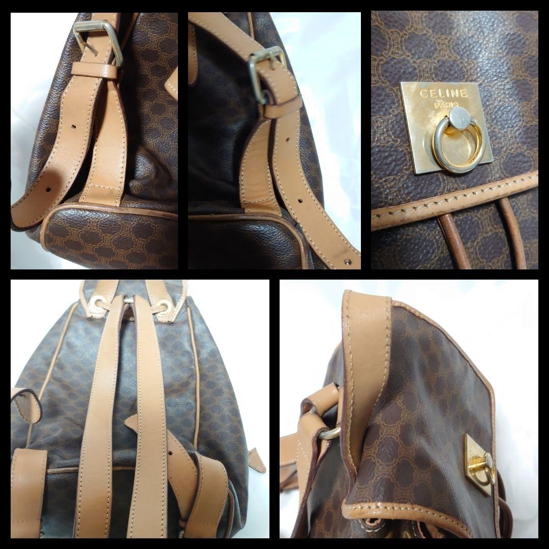 CELINE Macadam Pattern Mini Backpack Brown Leather Vintage Authentic