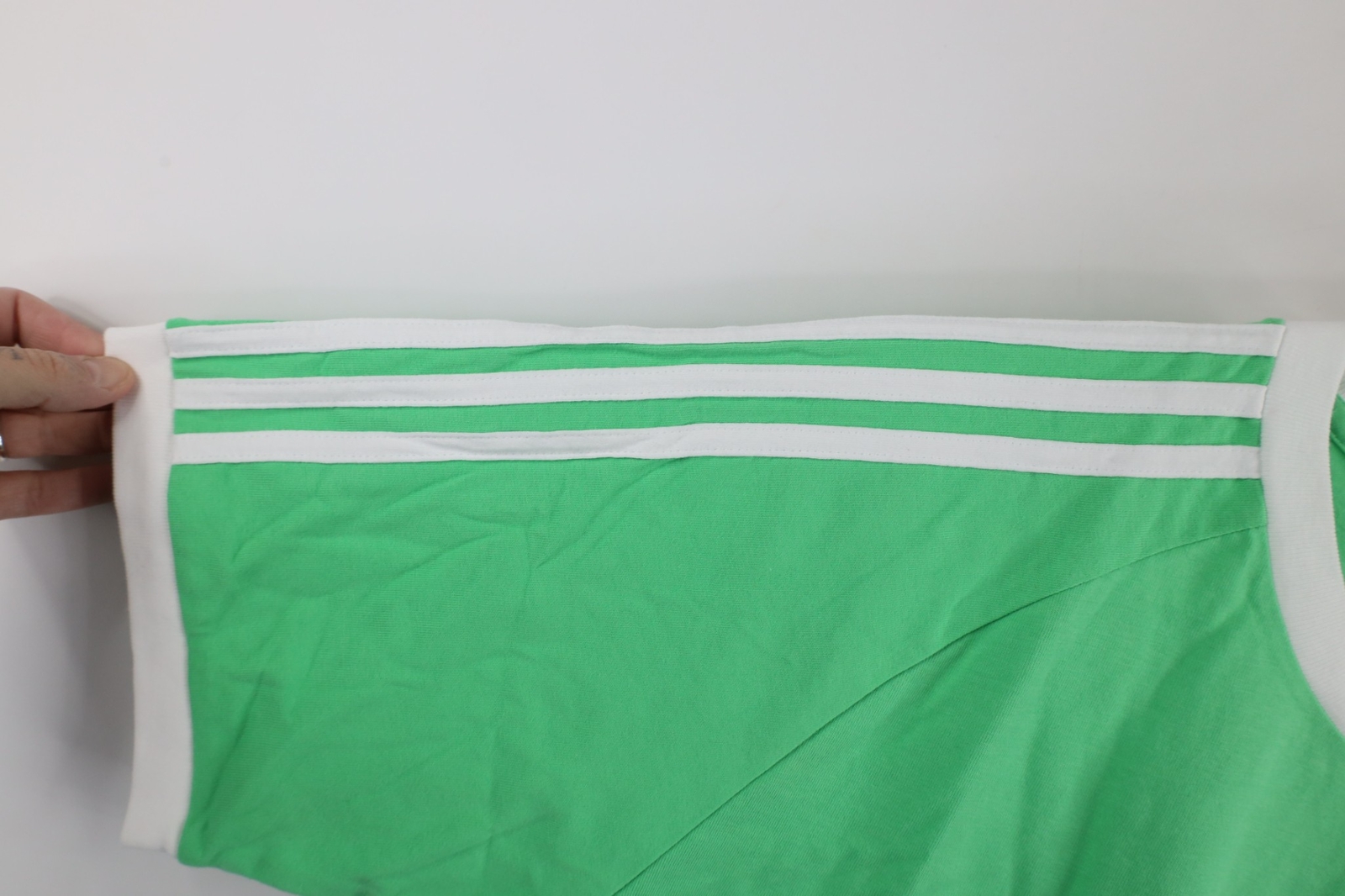 New Adidas Mens M Spell Out Trefoil Striped Short Sleeve Ringer T-Shirt Green