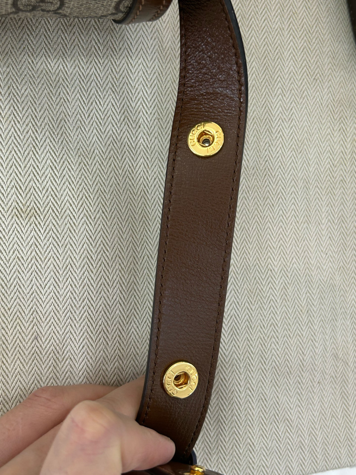 Authentic Gucci Horsebit 1955 GG Supreme Canvas and Leather Shoulder Bag Brown