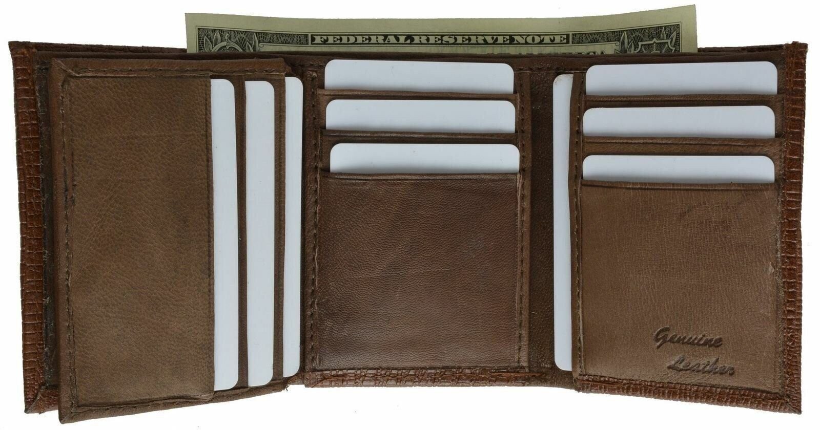 Alligator Print Cowhide Leather Trifold Wallet with ID Window & Credit Card Slot