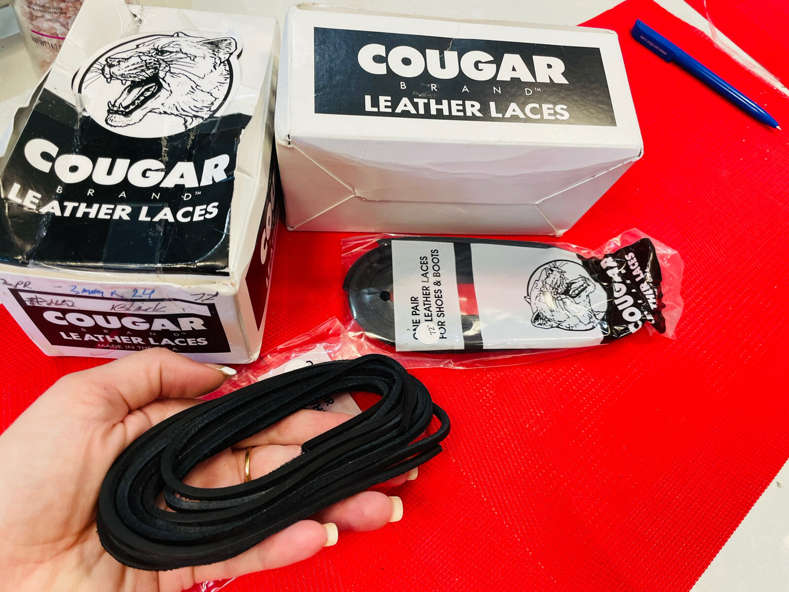 72″ 4mm COUGAR Leather LACES PAIR BLACK Long Shoelaces Strings Boot Lace USA XL