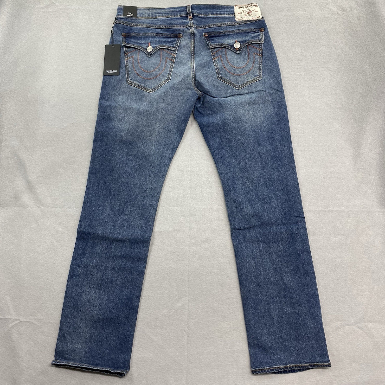 True Religion Jeans Mens 36×34 Blue Denim Ricky Relaxed Straight Flap Pockets