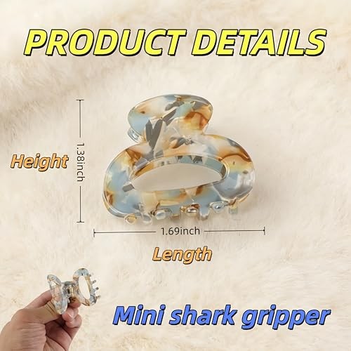 Morandi Acetate Mini Hair Claw Clip,1.7 Inch Blue-Brown Marble Jaw Claw Small