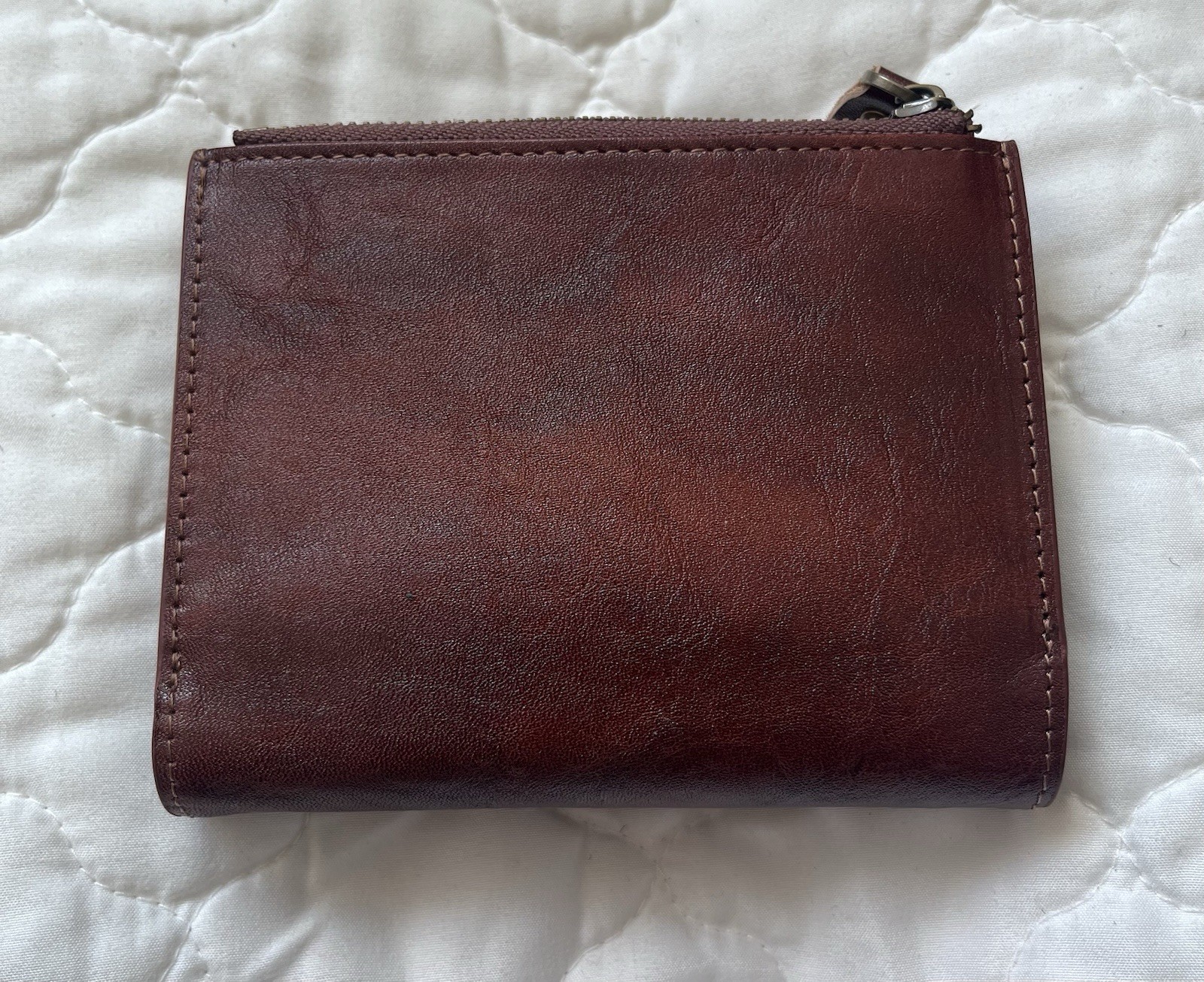 Blucoay brown folding wallet, flower button accent, zippered coin pocket, women