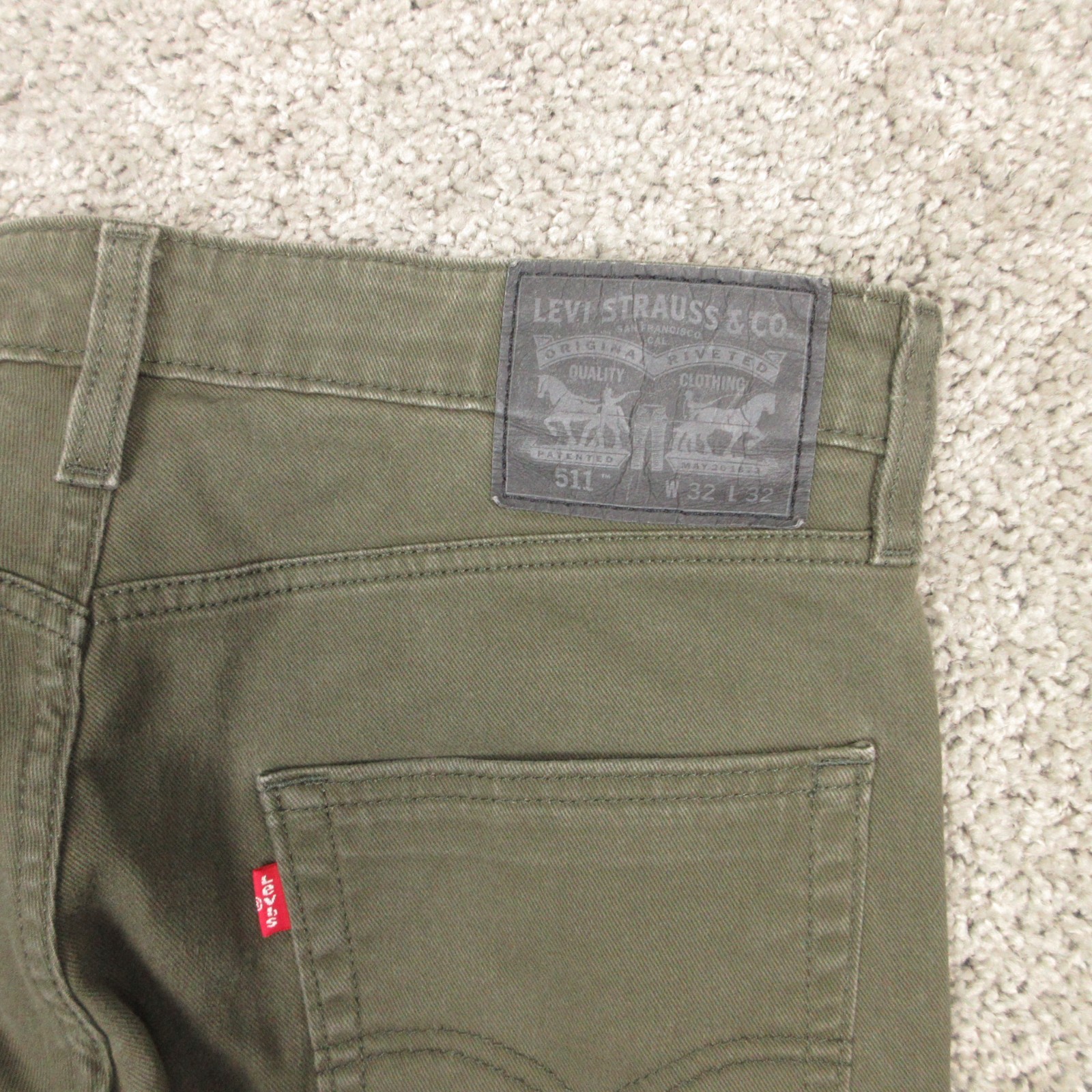 Levis Jeans Mens 32×32 Green Commuter 511 Slim Straight Selvedge Denim Pants