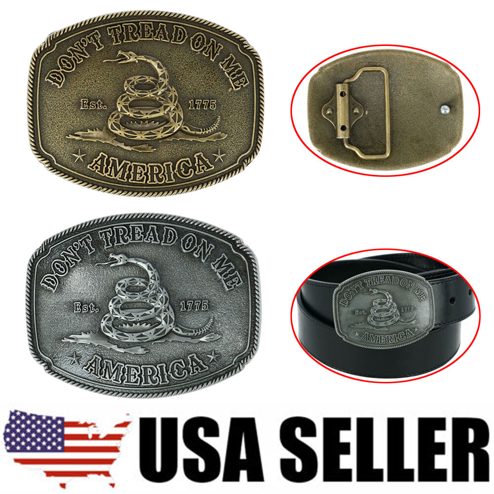 1/2PCS American Don’t Tread On Me Snake Belt Buckle Antique Bronze Tone Silver
