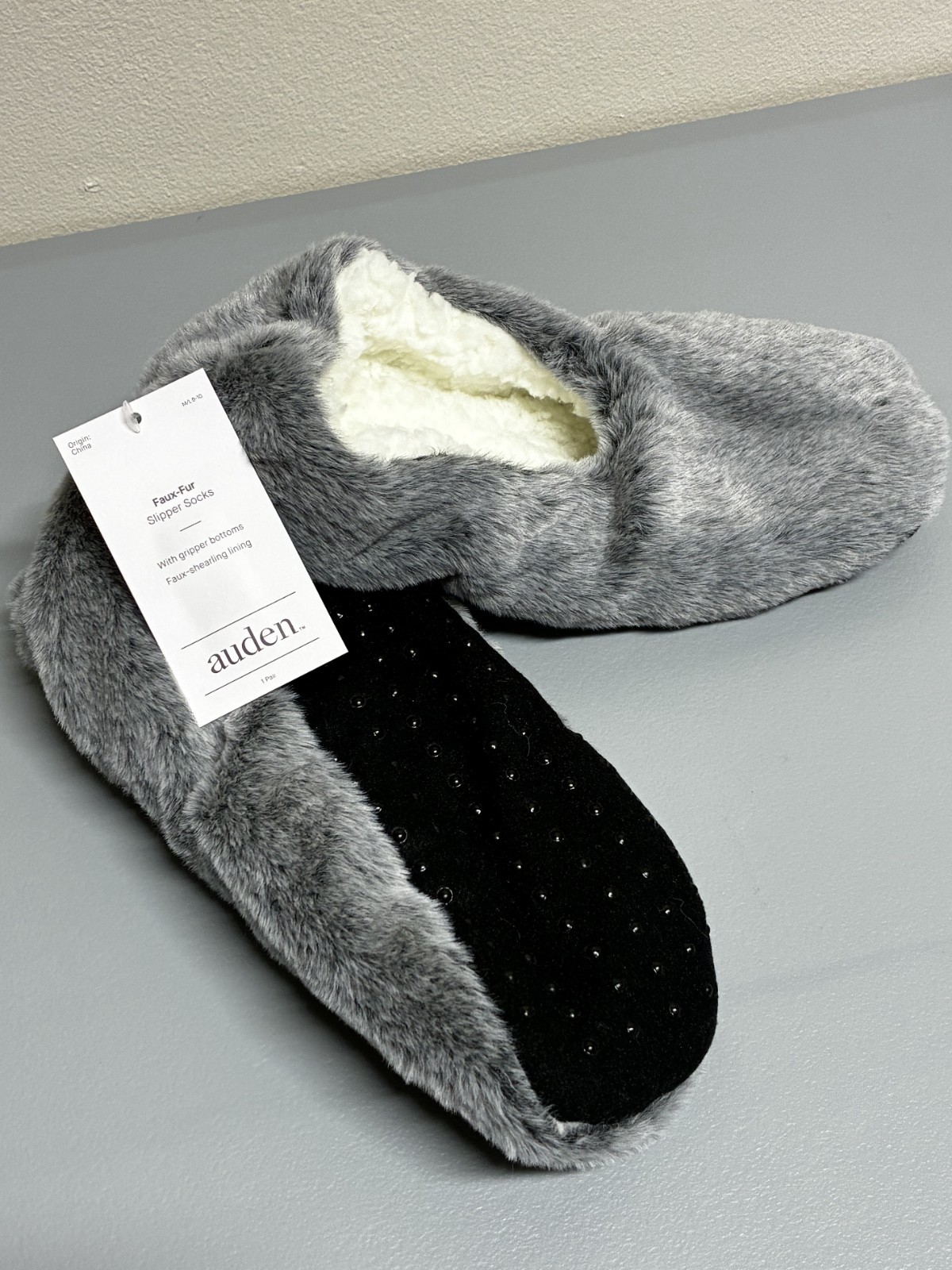 3 pack Auden Faux Fur Slipper Socks Women Gripper Bottoms
