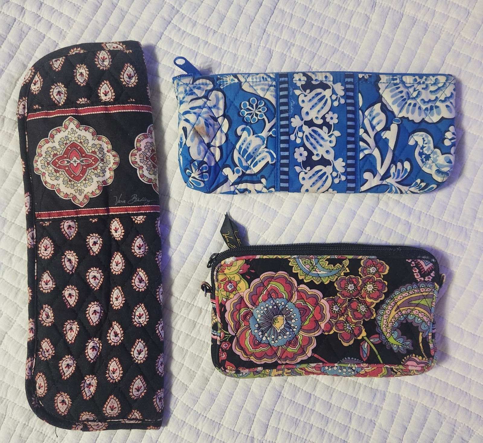 VERA BRADLEY Curling Iron Cover, PLUS Make-up Brush Bag, PLUS Wristlet–3 Items
