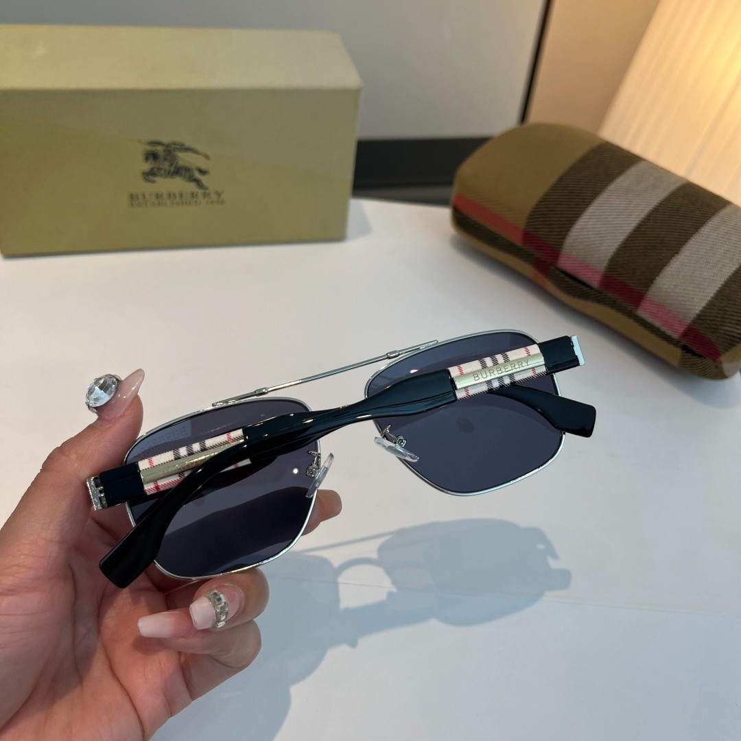 Burberry BE2394 Sunglasses 64‑16‑143 Silver Frame Dark Blue Lens