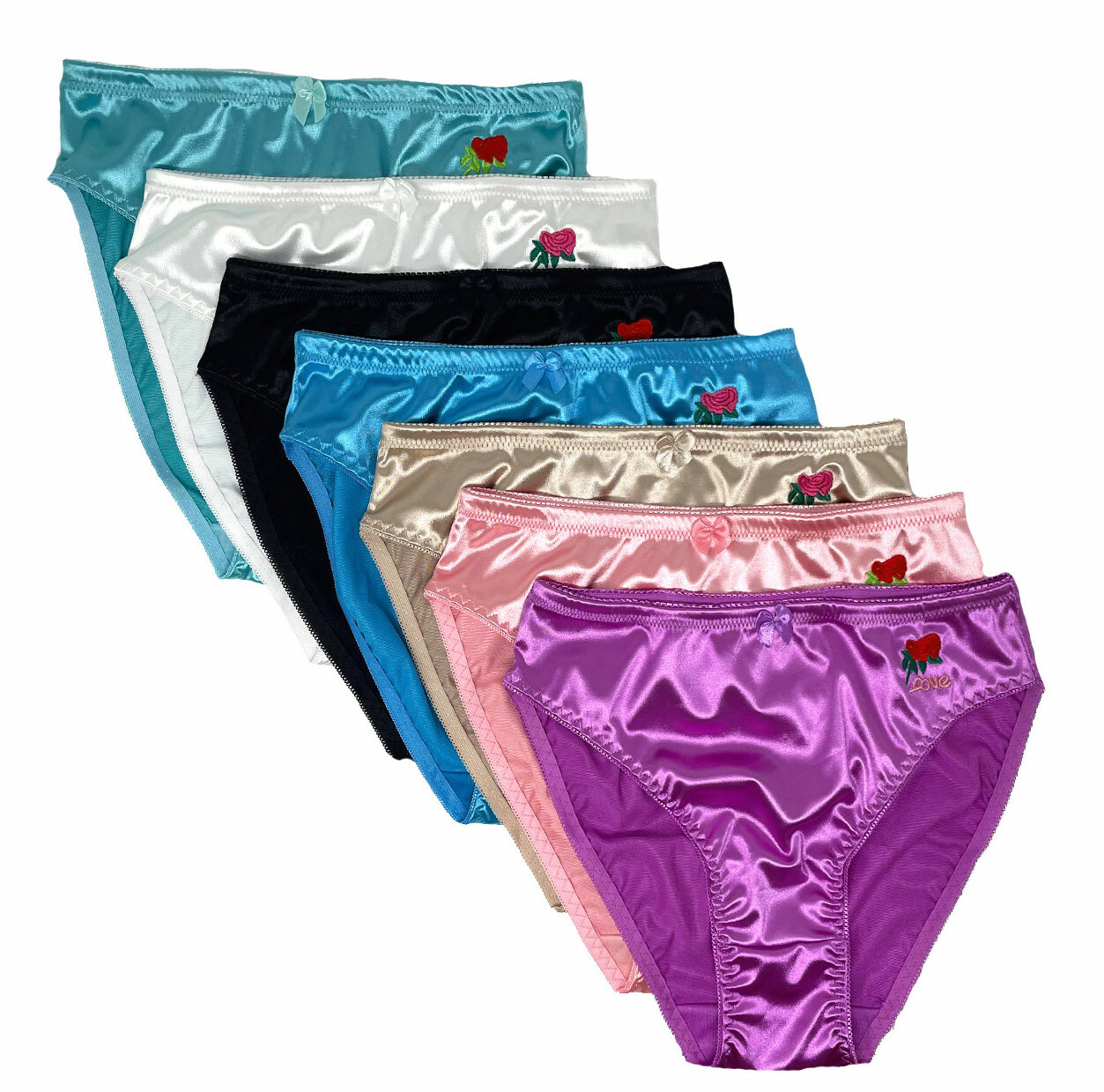 LOT 6 Women Plain Bikini Rose Love SATIN Panty Underwear S/M/L/XL/2X/3X/4X #3123