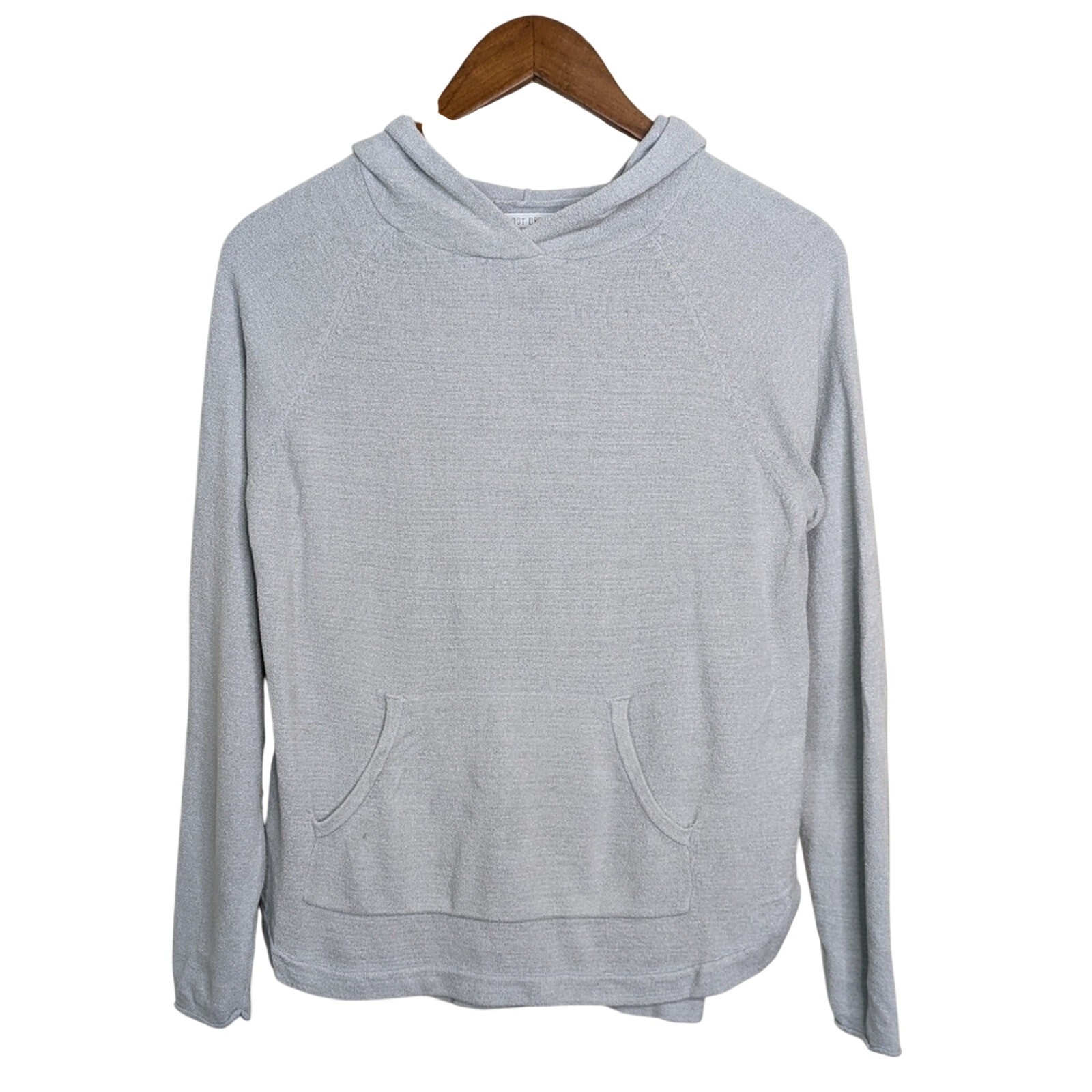 Barefoot Dreams CozyChic Ultra Lite Ribbed Cuff Hoodie Sweater Small Gray