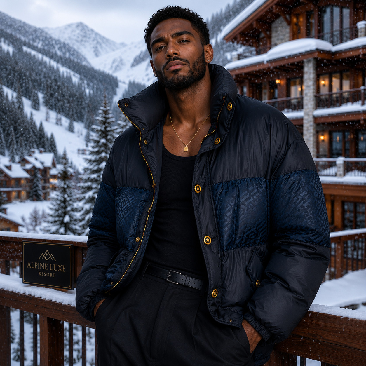 Versace La Greca Short Down Jacket | Midnight Blue | Italian Size 52 (US L/XL)
