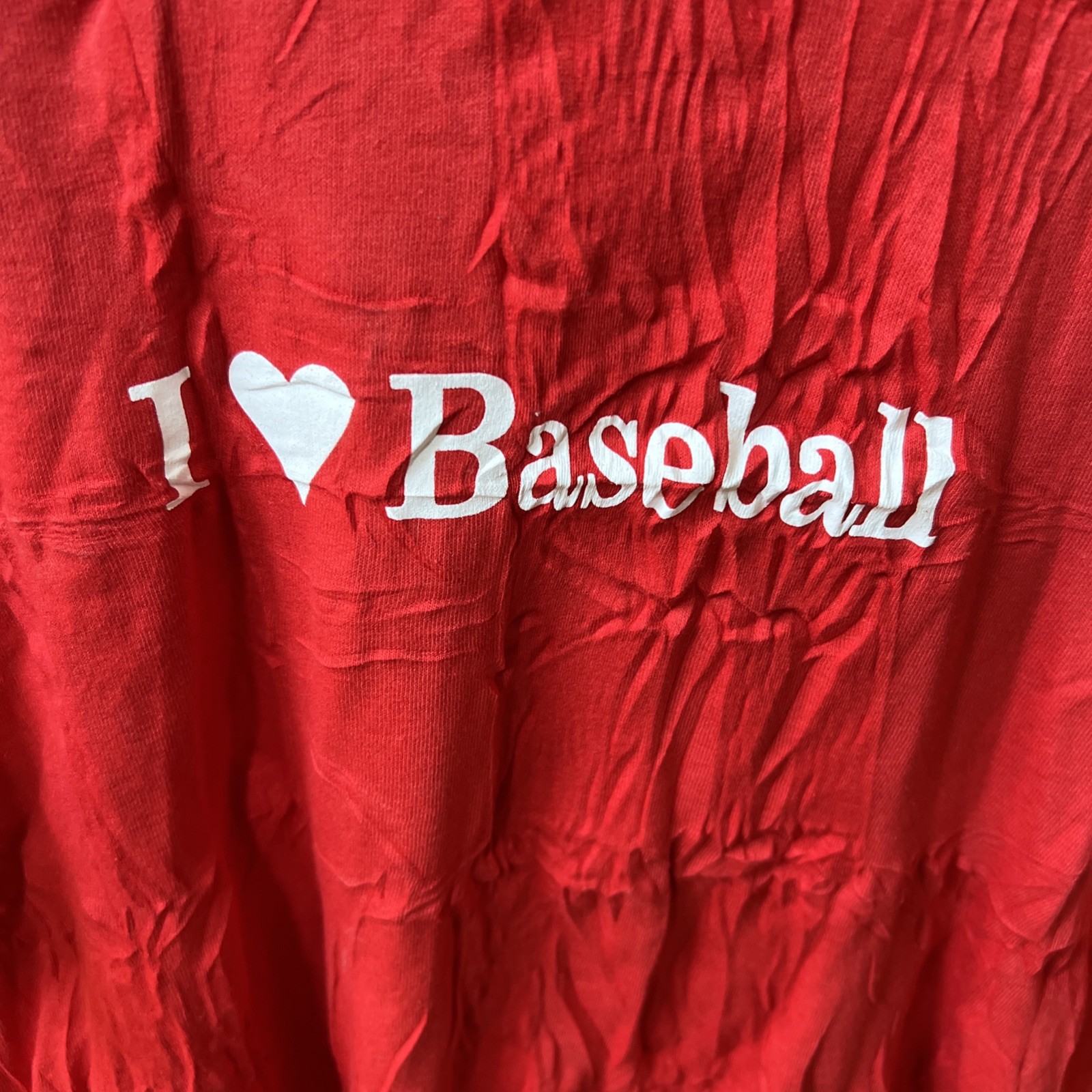 I Love BASEBALL Logo Men’s TShirt Athletic Printed CRINKLY Short Sleeve Tee XL