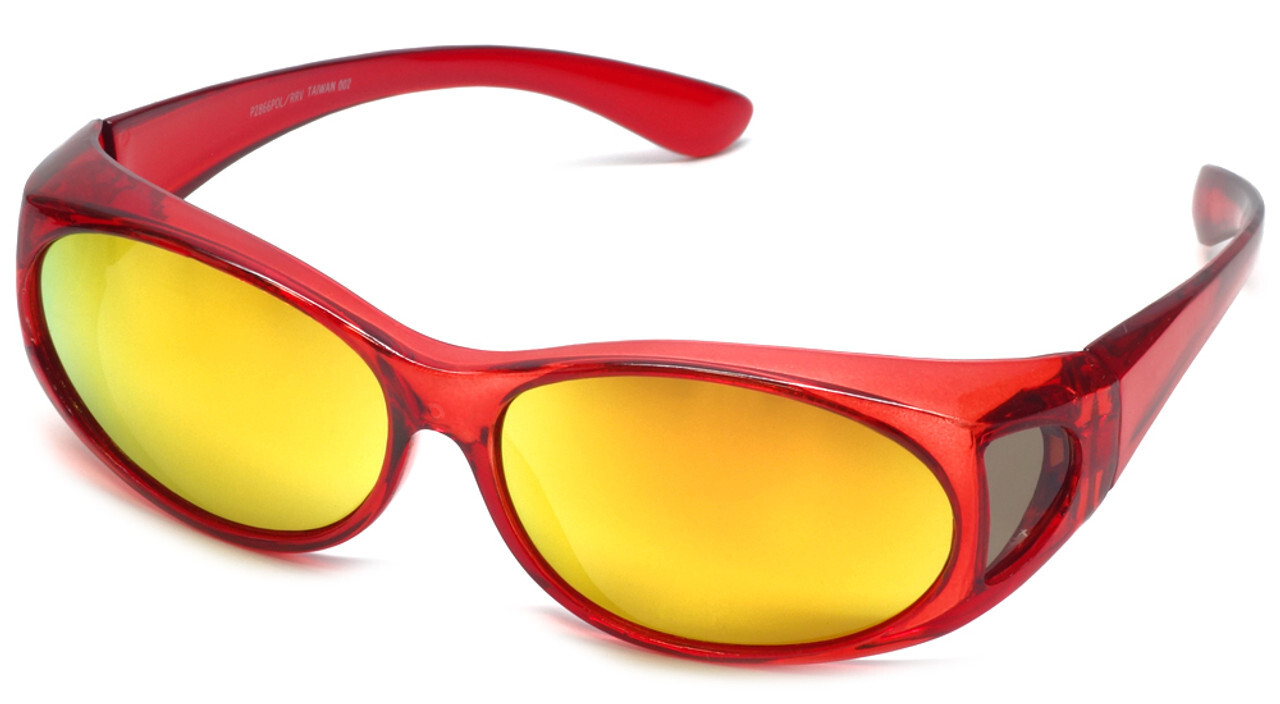 Calabria 2866 Medium Polarized Wear/Fit-Over Sunglasses Translucent Red Mirror