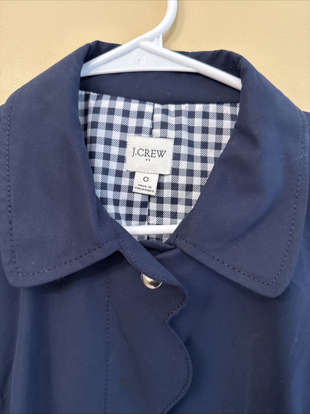 J Crew Women’s Jacket 0 Navy Blue Cotton Polyamide Scallop Trench