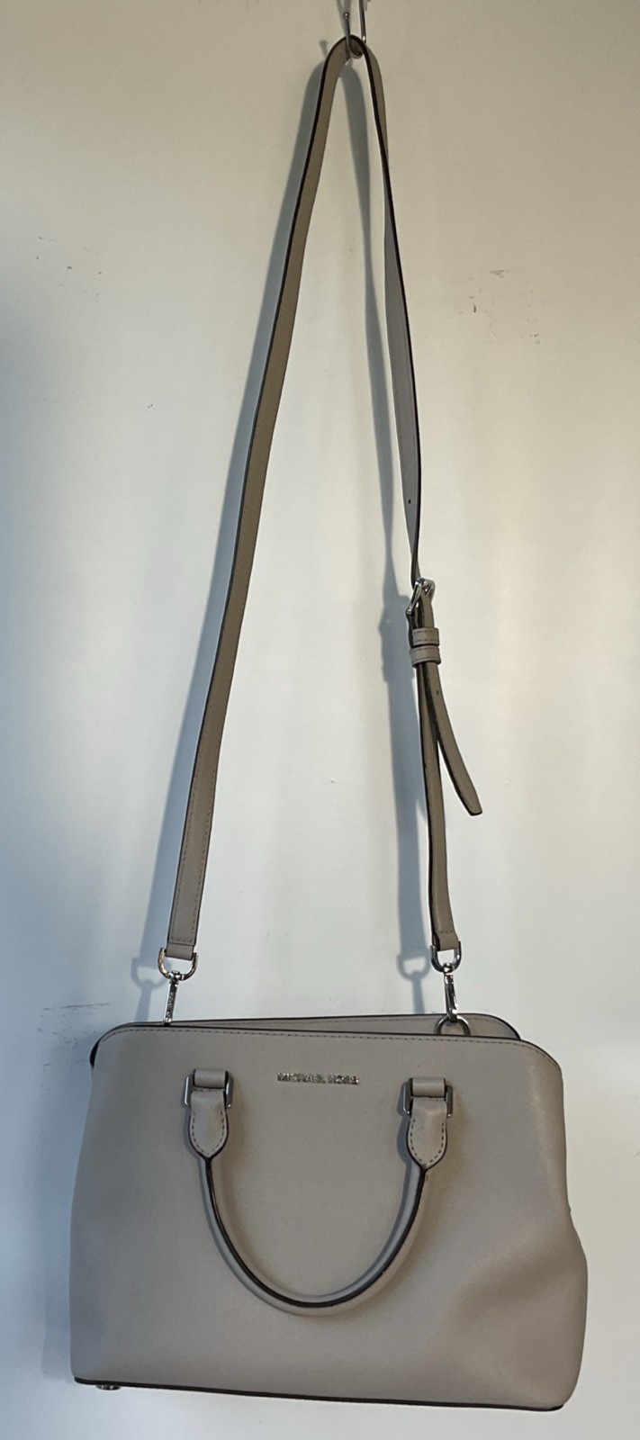 Michael Kors Savannah Medium Saffiano Taupe Satchel Leather Handbag