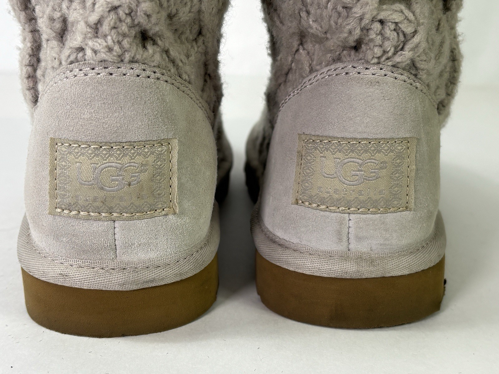UGG Beige Lattice Cardy Tall BOOTS Size 7 Sweater Knit Button 3066 Cuffable
