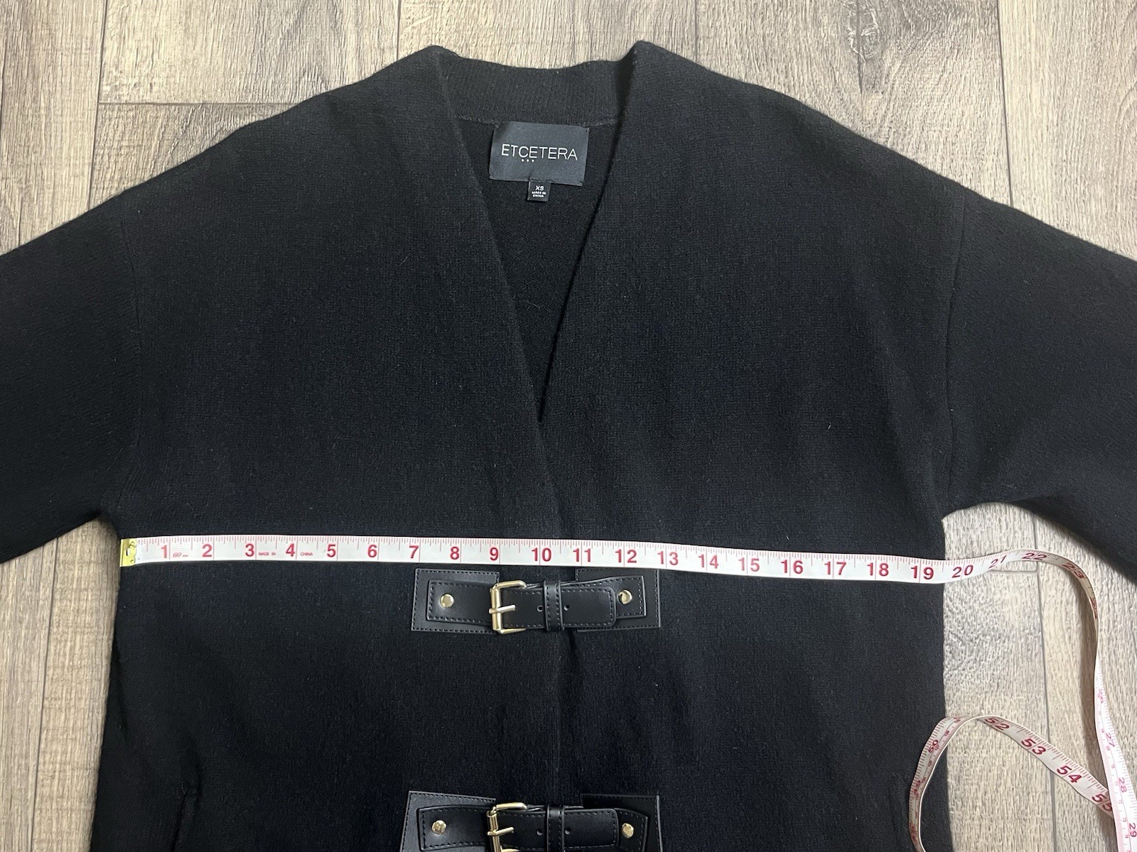 ETCETERA Black 100% Wool Cardigan Leather Buckle & Snap Closure Oversized XS