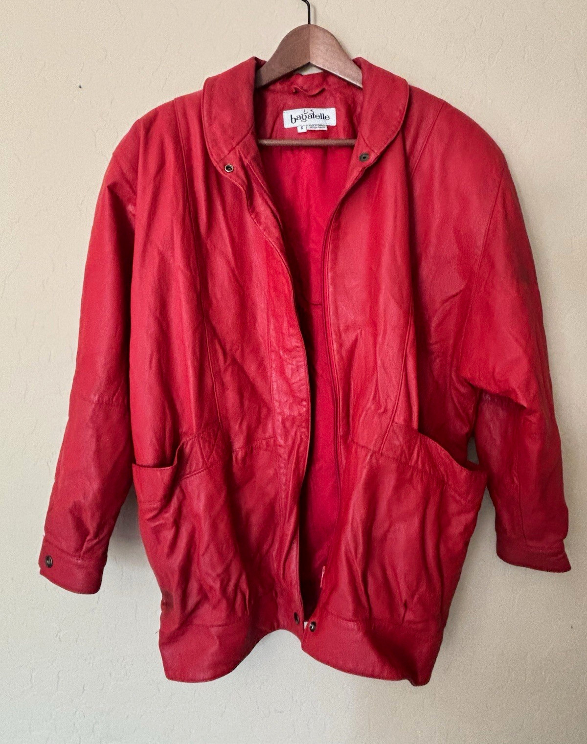 Vintage 80s Bagatelle Red Leather Bomber Jacket Oversized Slouchy Womens Size 6