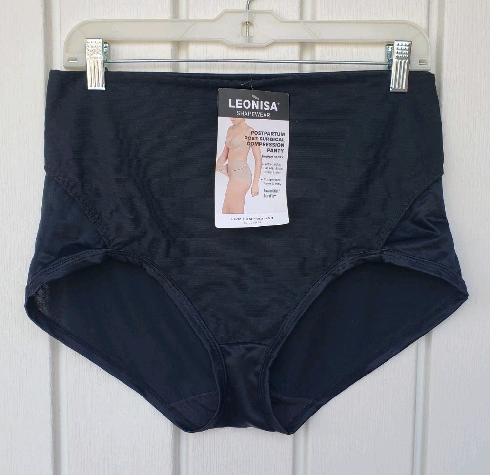 LEONISA Shapewear Postpartum Post Surgical Compression Panty Sz XL Black 012400